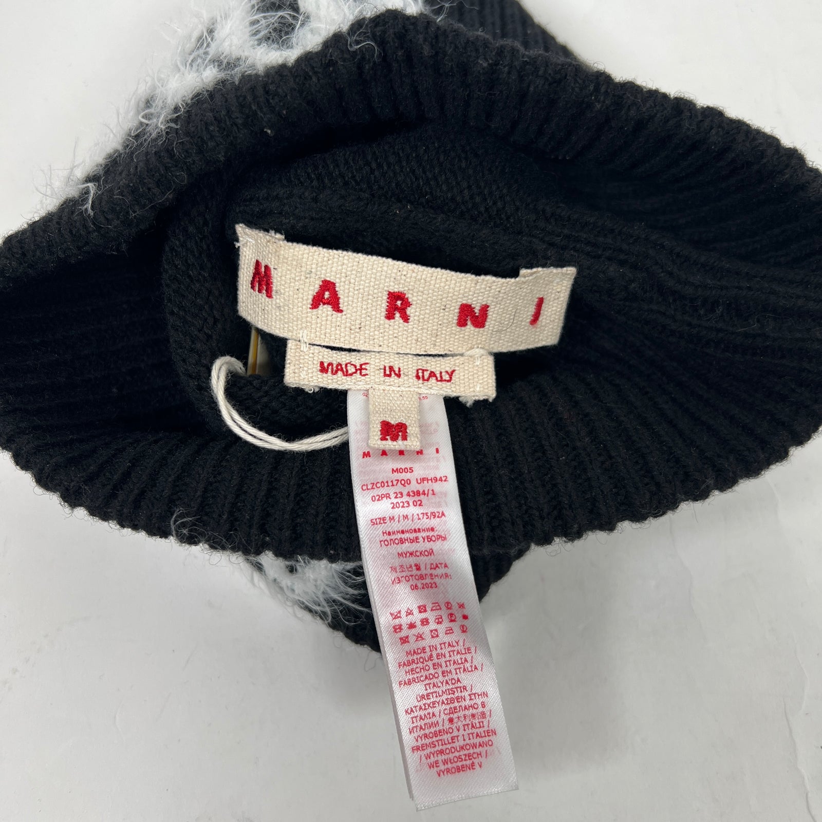 Marni Black/White Intarsia Wool Beanie Size M
