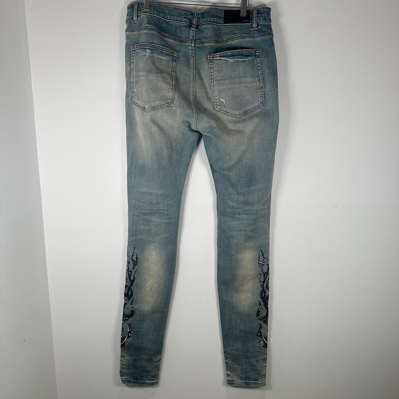 Amiri Lightwash Bandana Flame Jeans Size 38