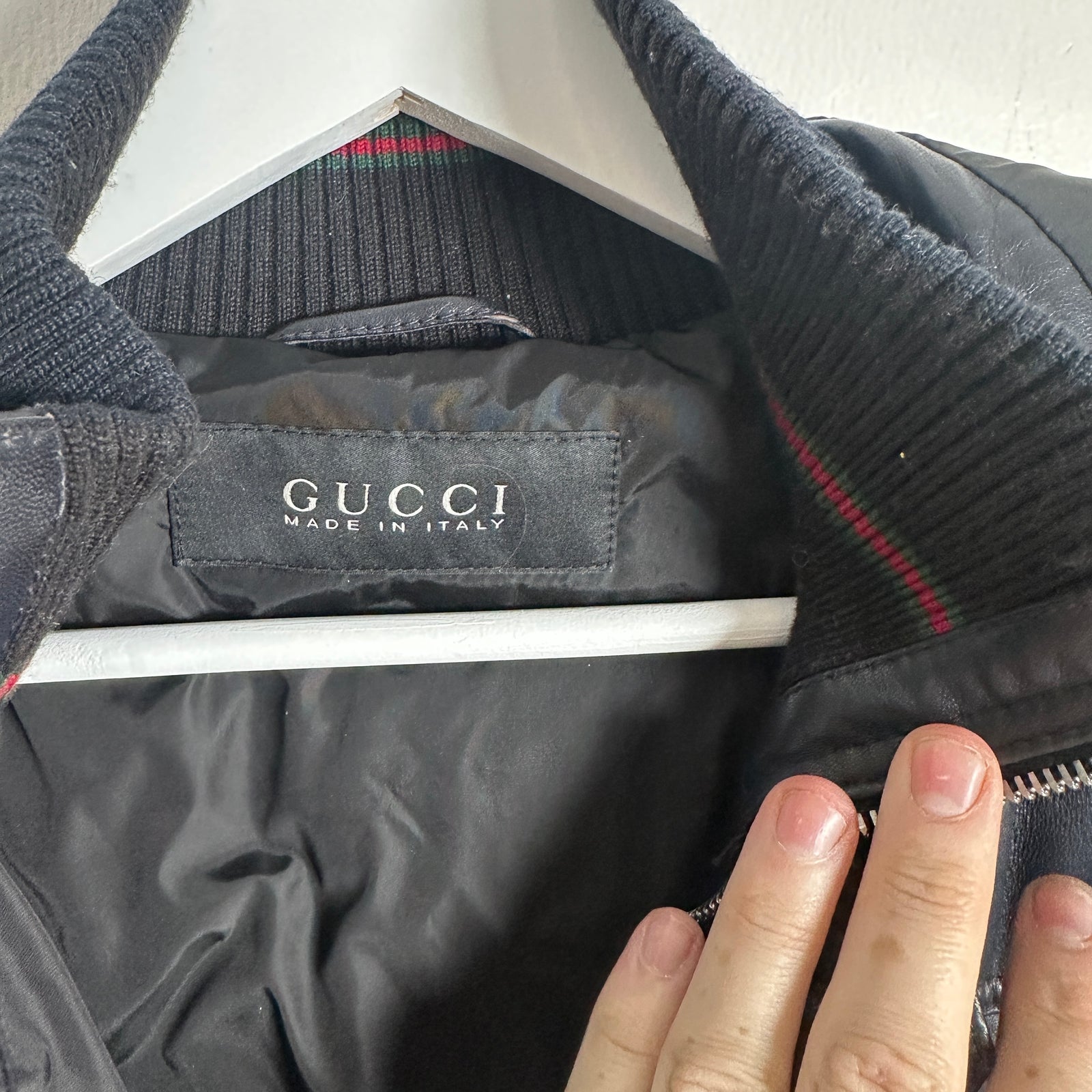 Gucci Vintage Navy Leather Puffer Jacket Size L