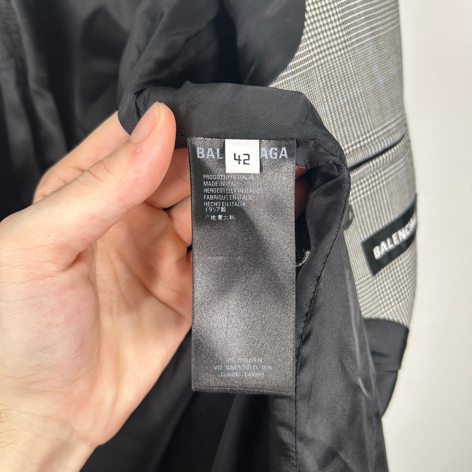 Balenciaga FW21 Grey Checkered Wool Oversized Blazer Size 42