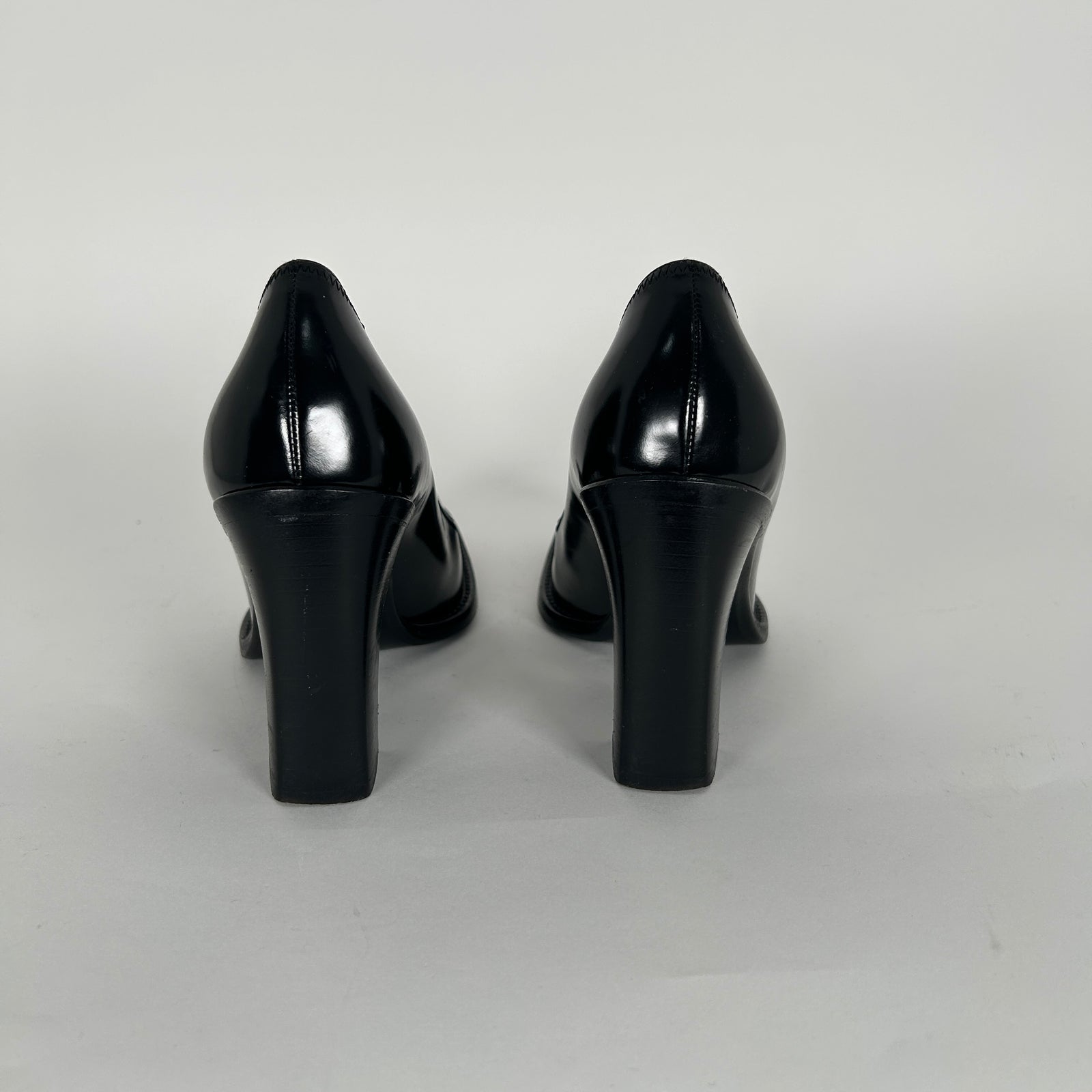 Prada Black Patent Leather Cap Toe Heels Size 36