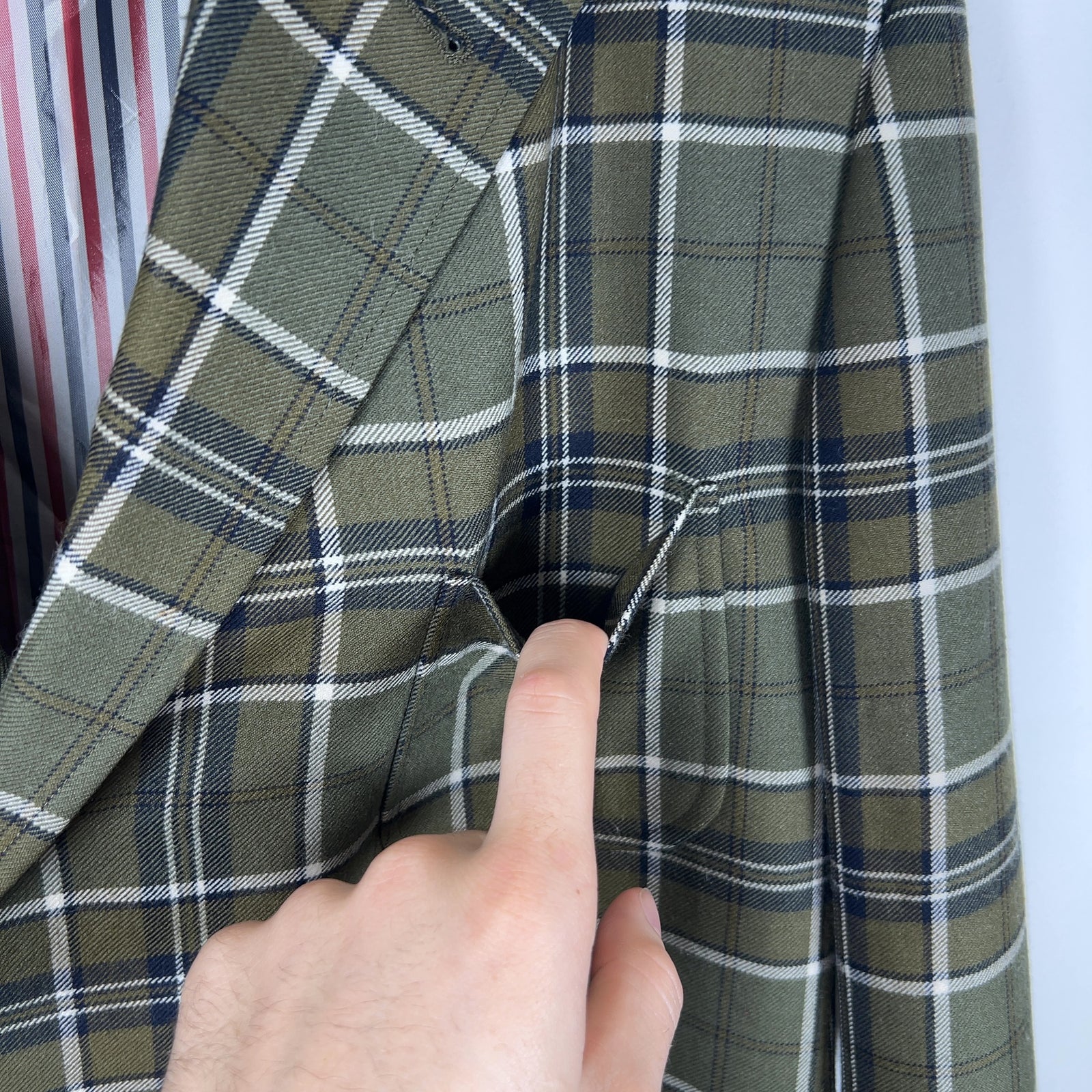 Thom Browne Multi-Pocket Plaid Peacoat