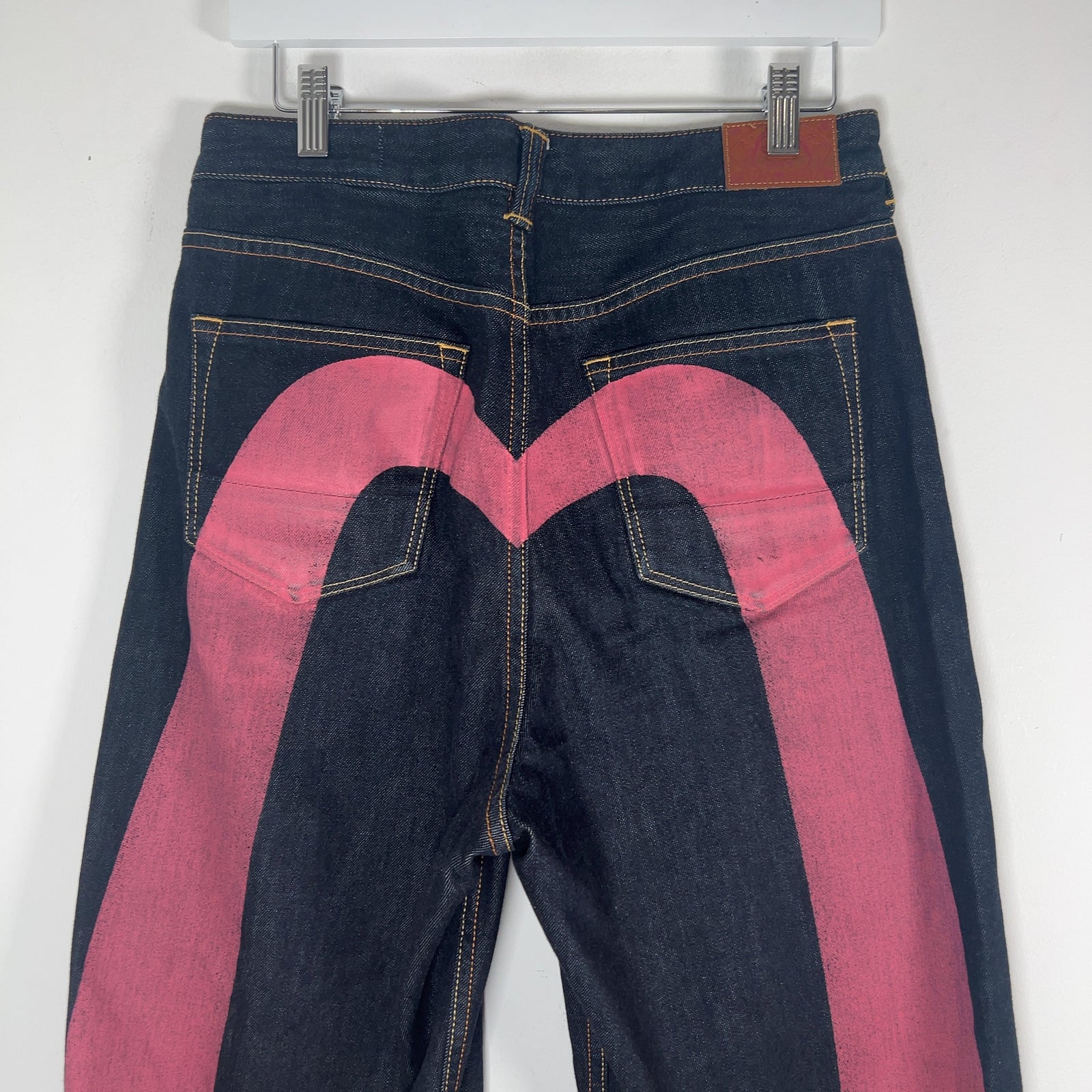 Evisu Dark Blue Daikoku Pink Monogram Selvedge Jeans Size 29