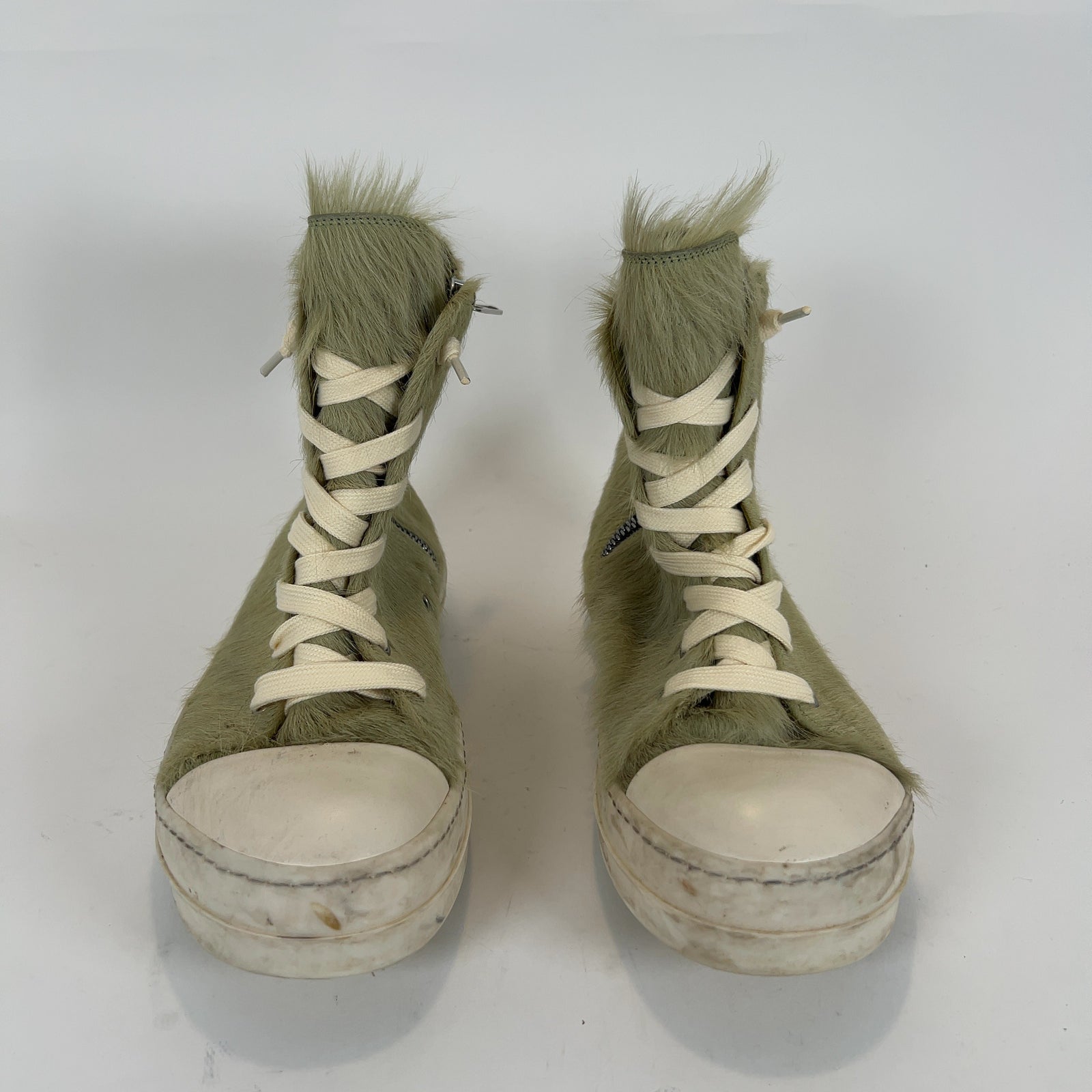 Rick Owens Pale Green Ponyhair High-Top Ramones