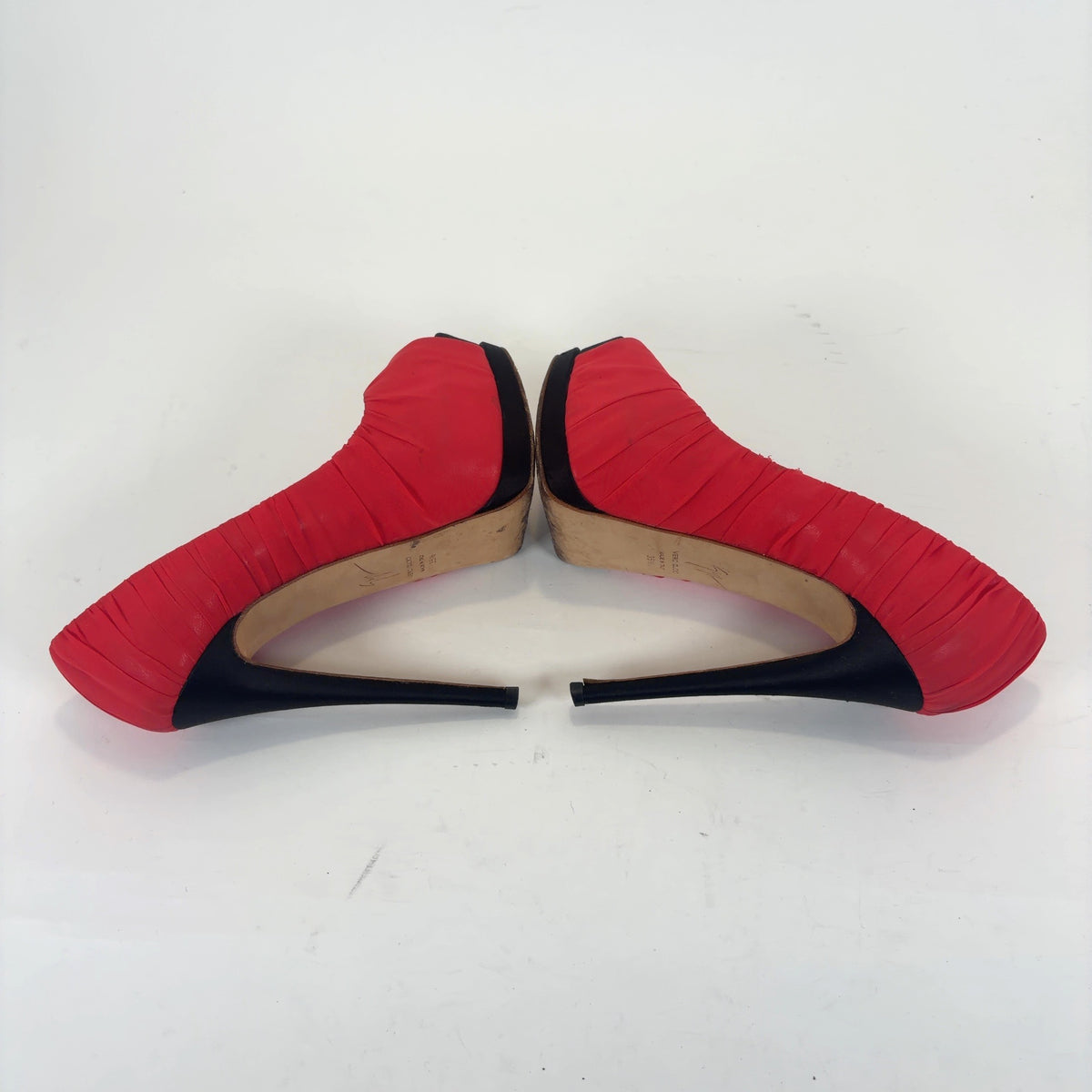 Giuseppe Zanotti Red Runched Silk Platform Pumps