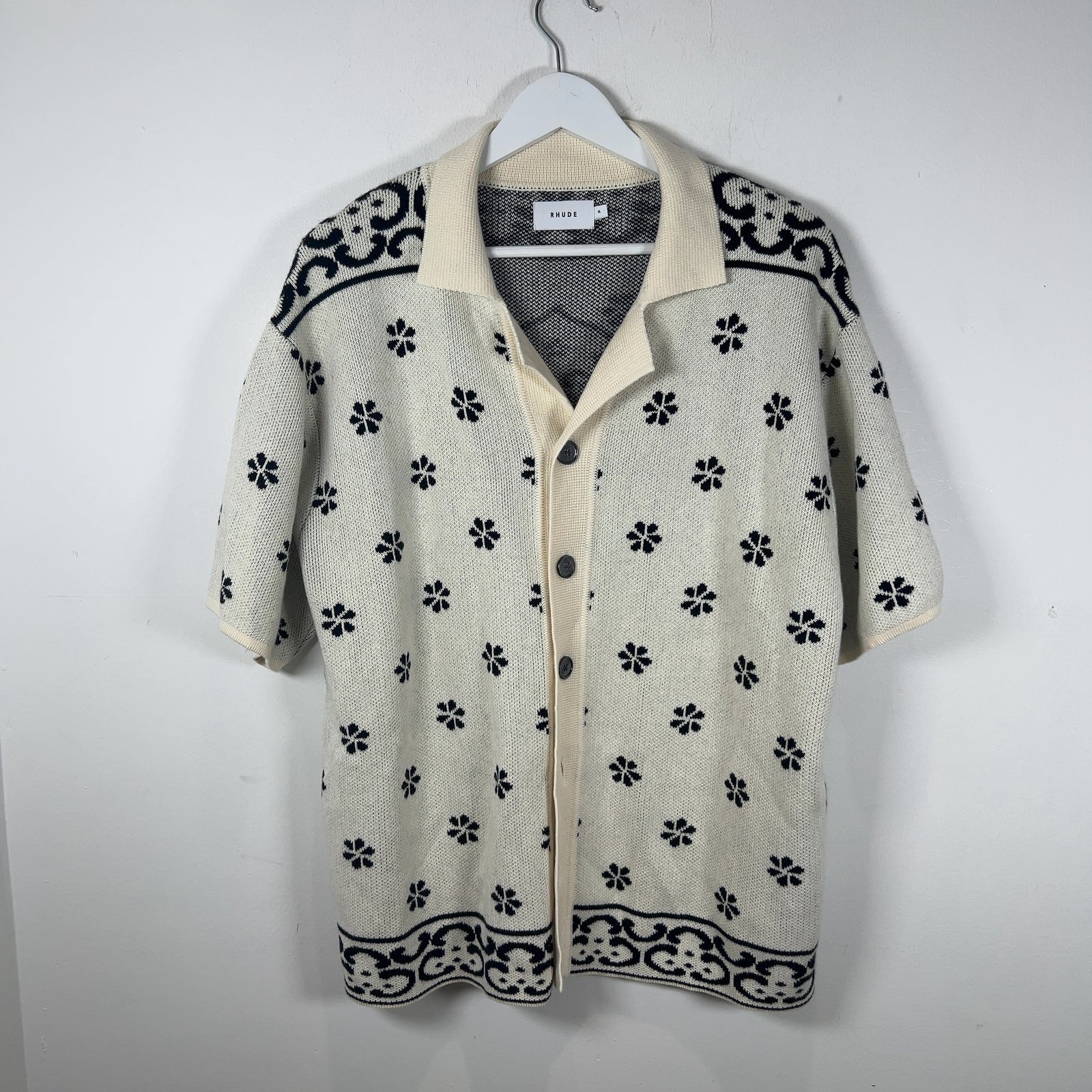 Rhude Floral Motif Knit Button Up Shirt