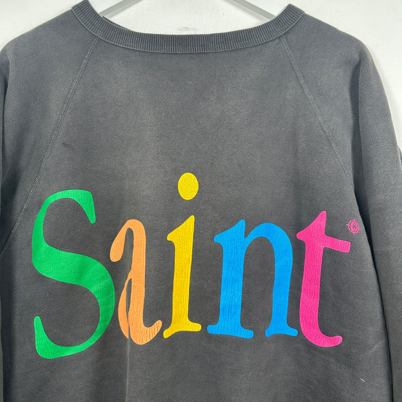 Saint Michael Faded Black Colorful Logo Crewneck Size XL