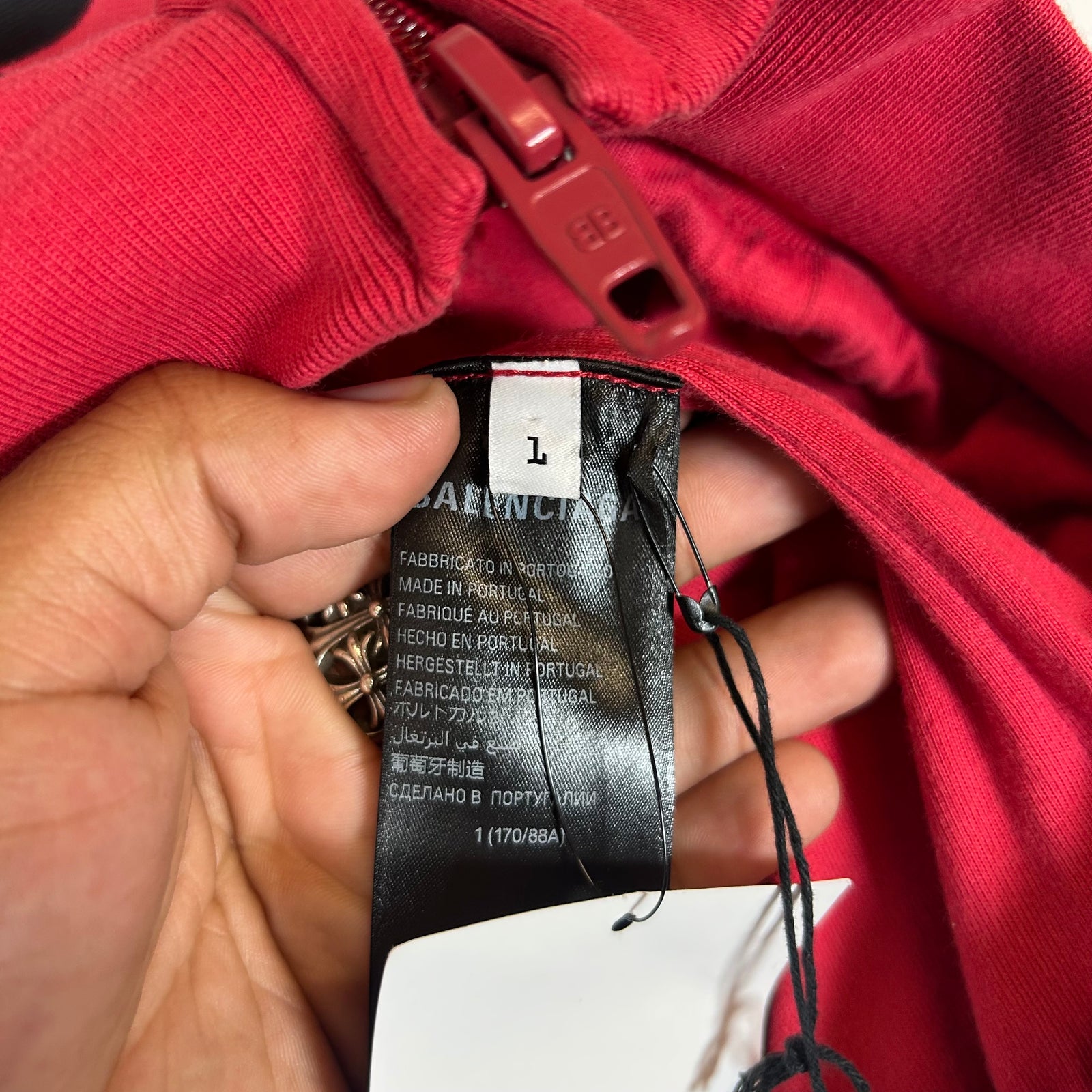 Balenciaga Red Unity Sports Icon Biker Panelled Zip-Up Hoodie Size 1
