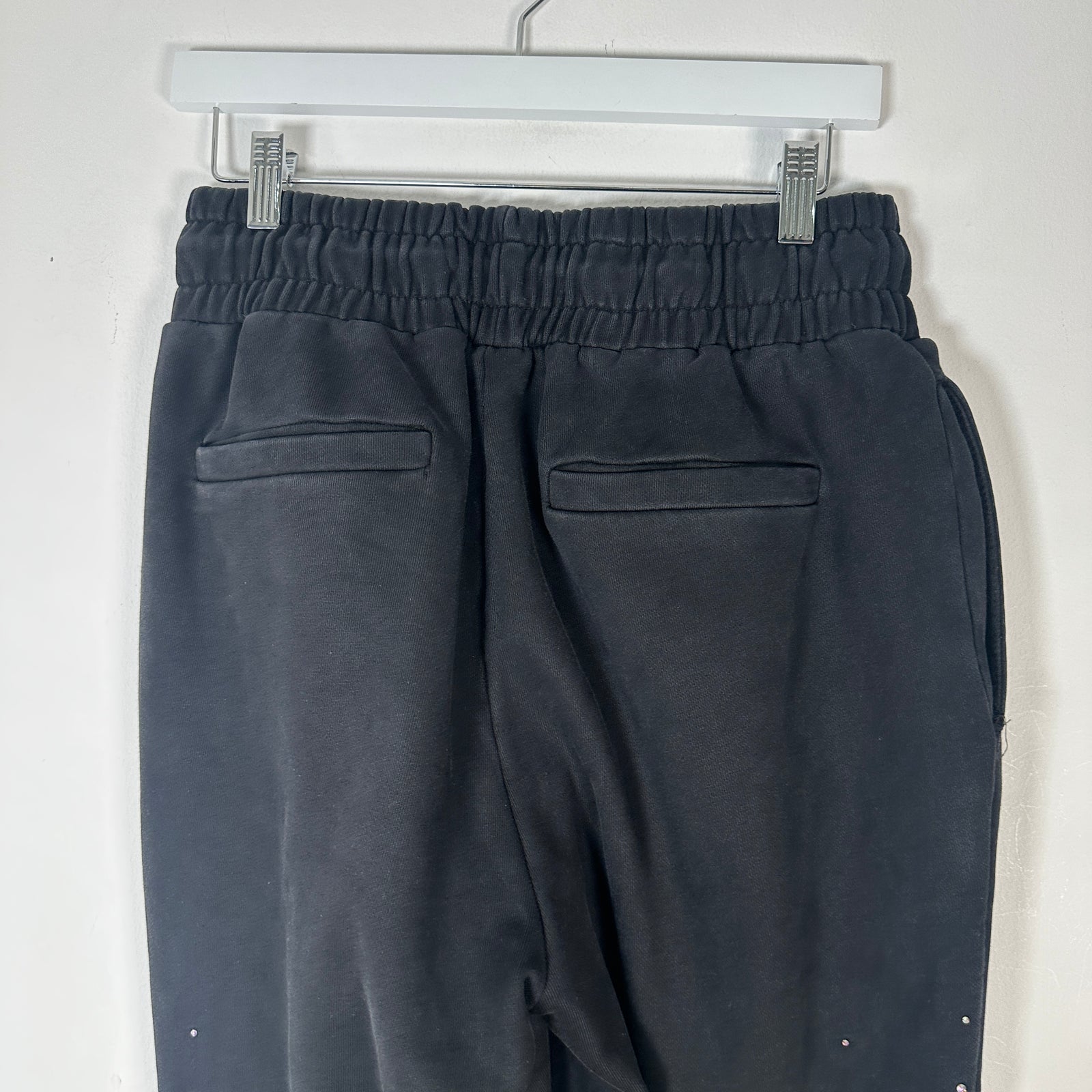 Who Decides War Flame Stained Glass Rhinestone Black Sweatpants Size L