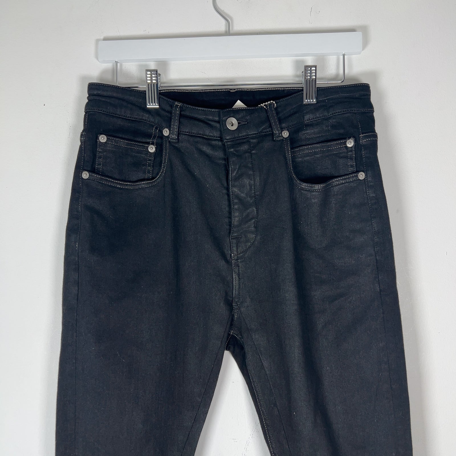 Rick Owens Black Waxed Skinny Detroit Cut Jeans Size 29