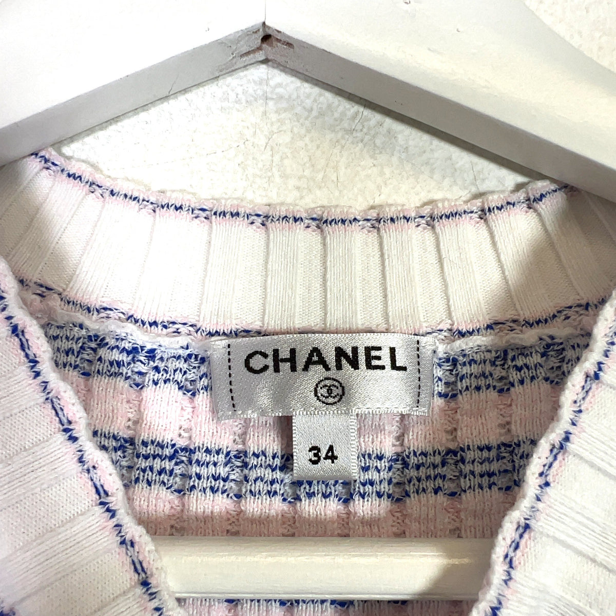 Chanel 2020 Striped Ribbed Knit Interlocking CC Top
