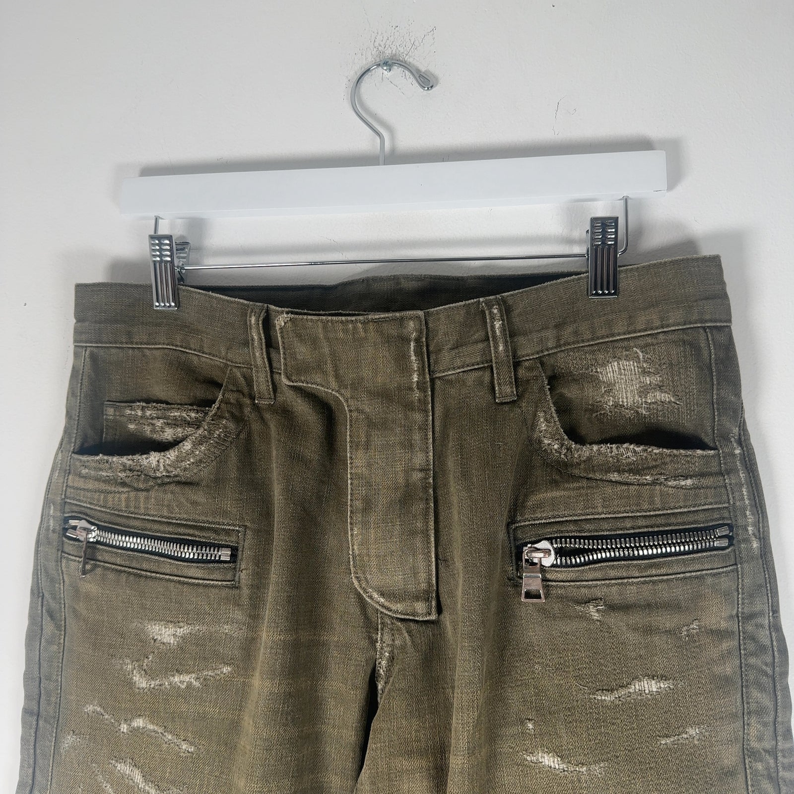 Balmain Green Denim Biker Jeans