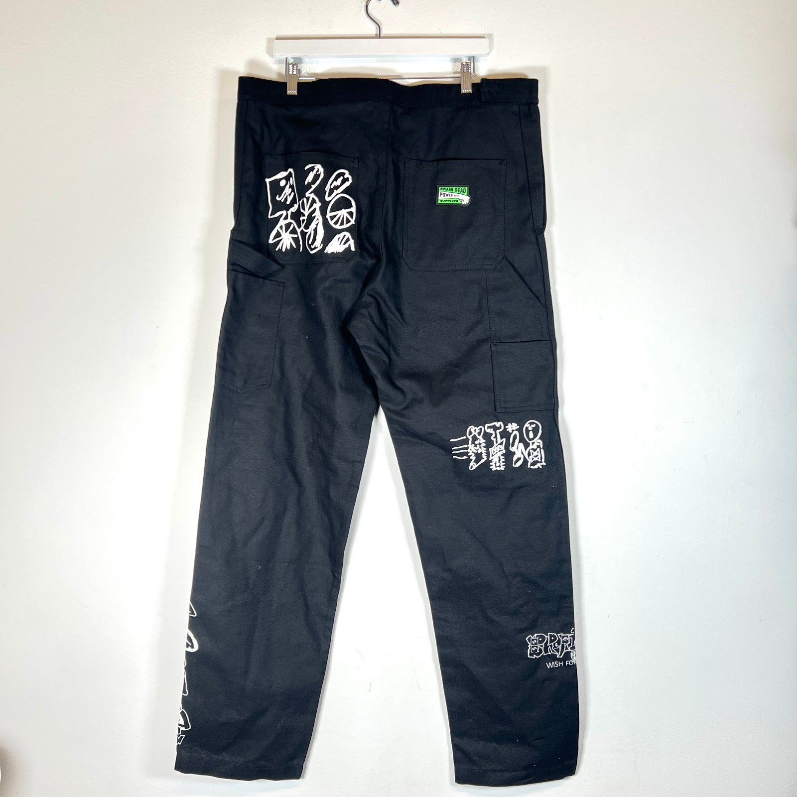Brain Dead Black Printed Canvas Carpenter Pants Size XL
