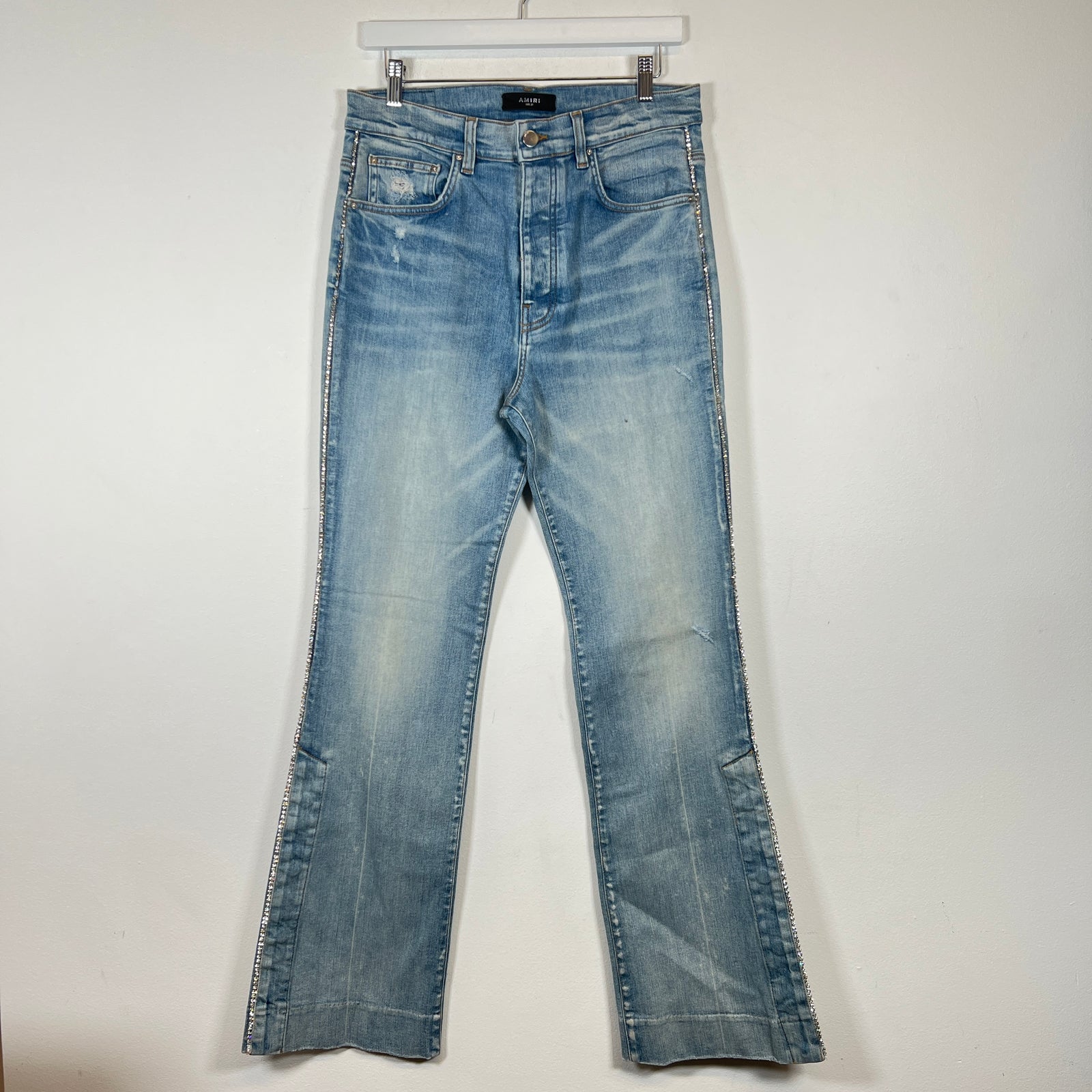 Amiri Lightwash Crystal Embellished Flared Jeans Size 31