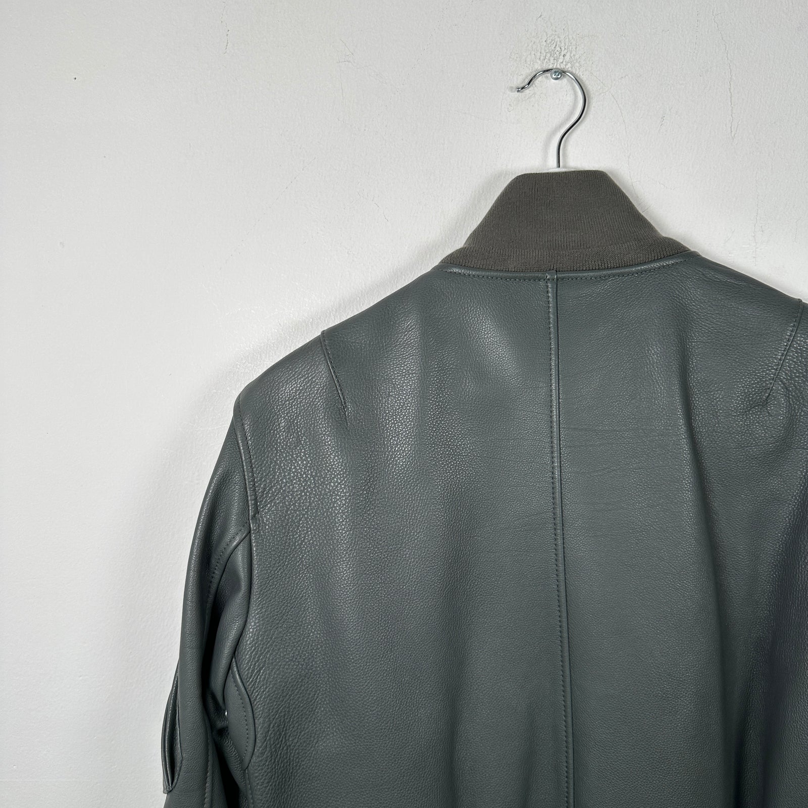 Burberry Dark Steel Leather Bomber Jacket Size 48