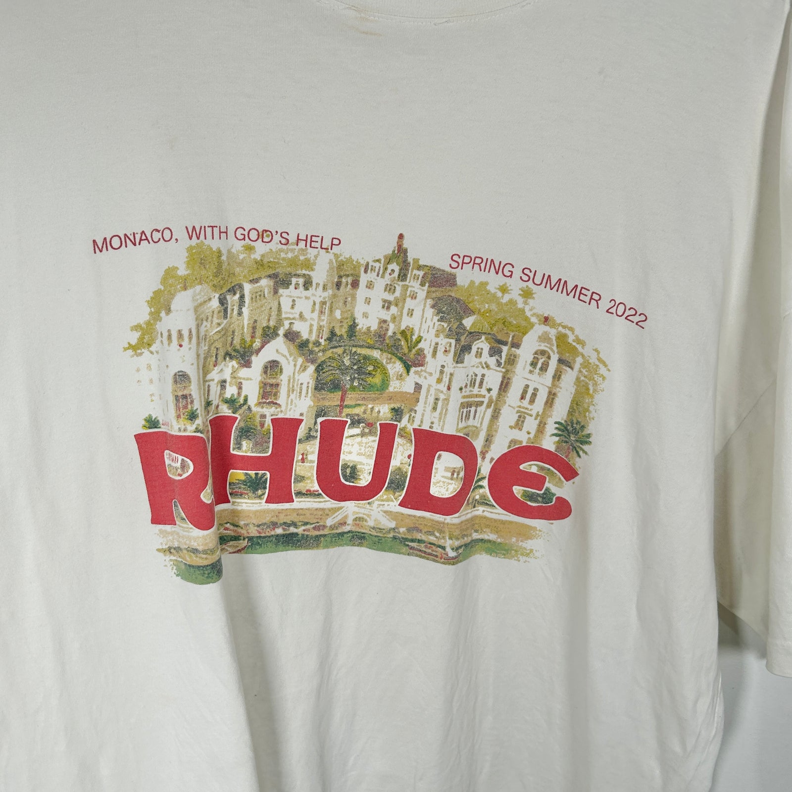 Rhude 'Monaco' Cream Graphic T-Shirt Size XXL