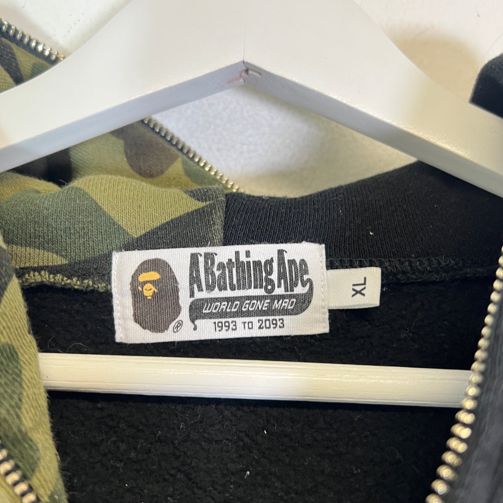 Bape Black ABC Camo Shark Head Full-Zip Hoodie Size XL