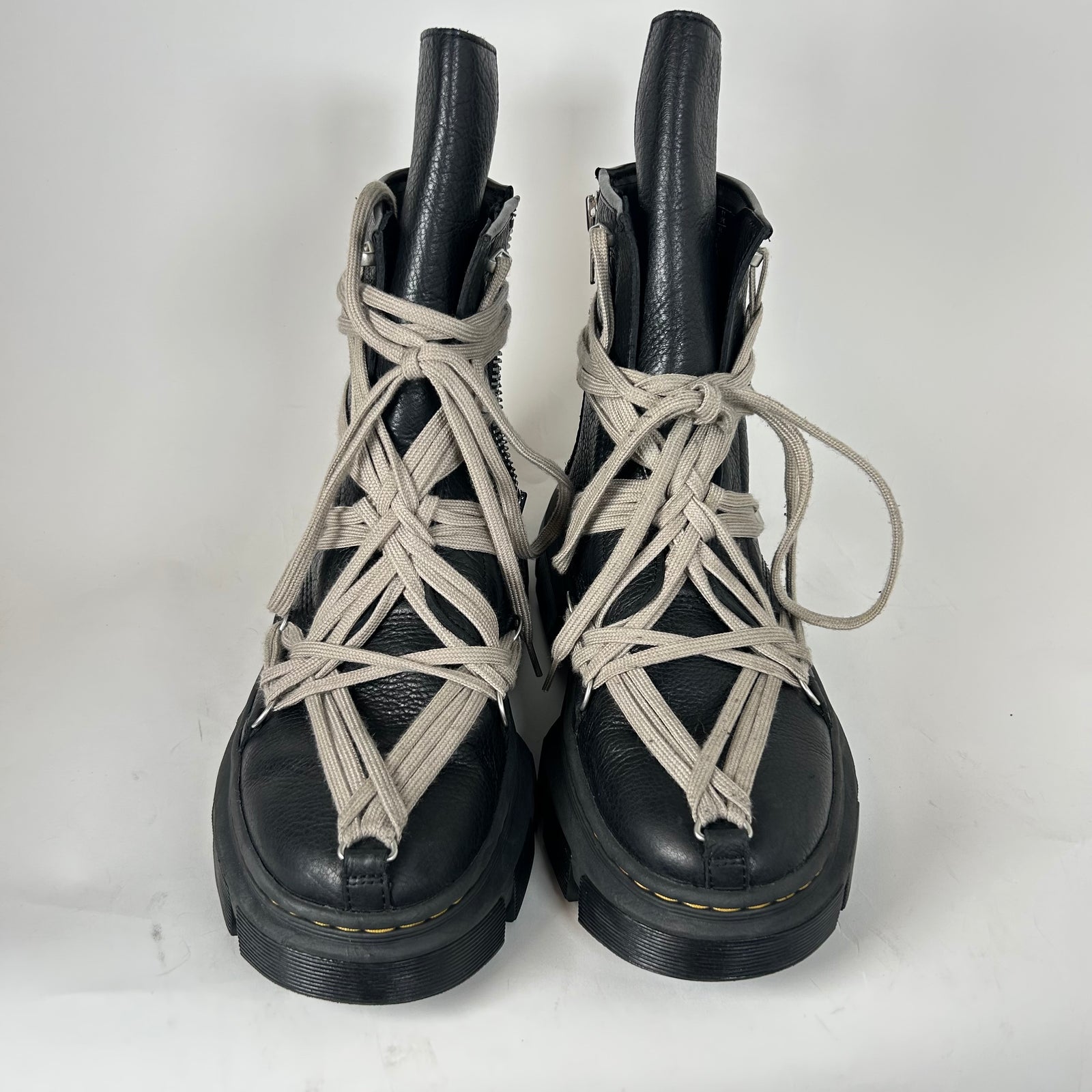 Rick Owens x Doc Marten's Black Megalace Pebbled Leather Boots Size 12