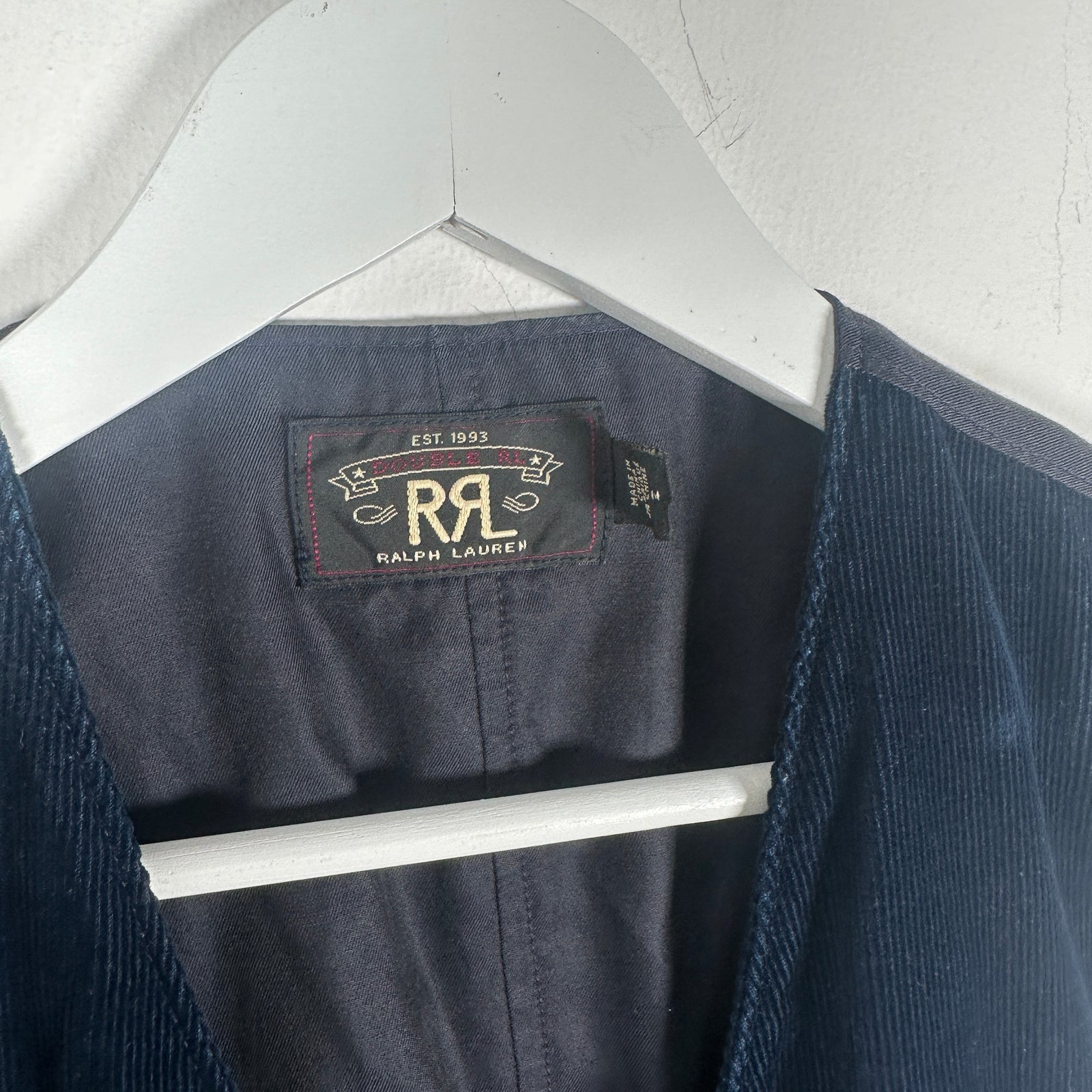 RRL Velvet Navy Vest Size M
