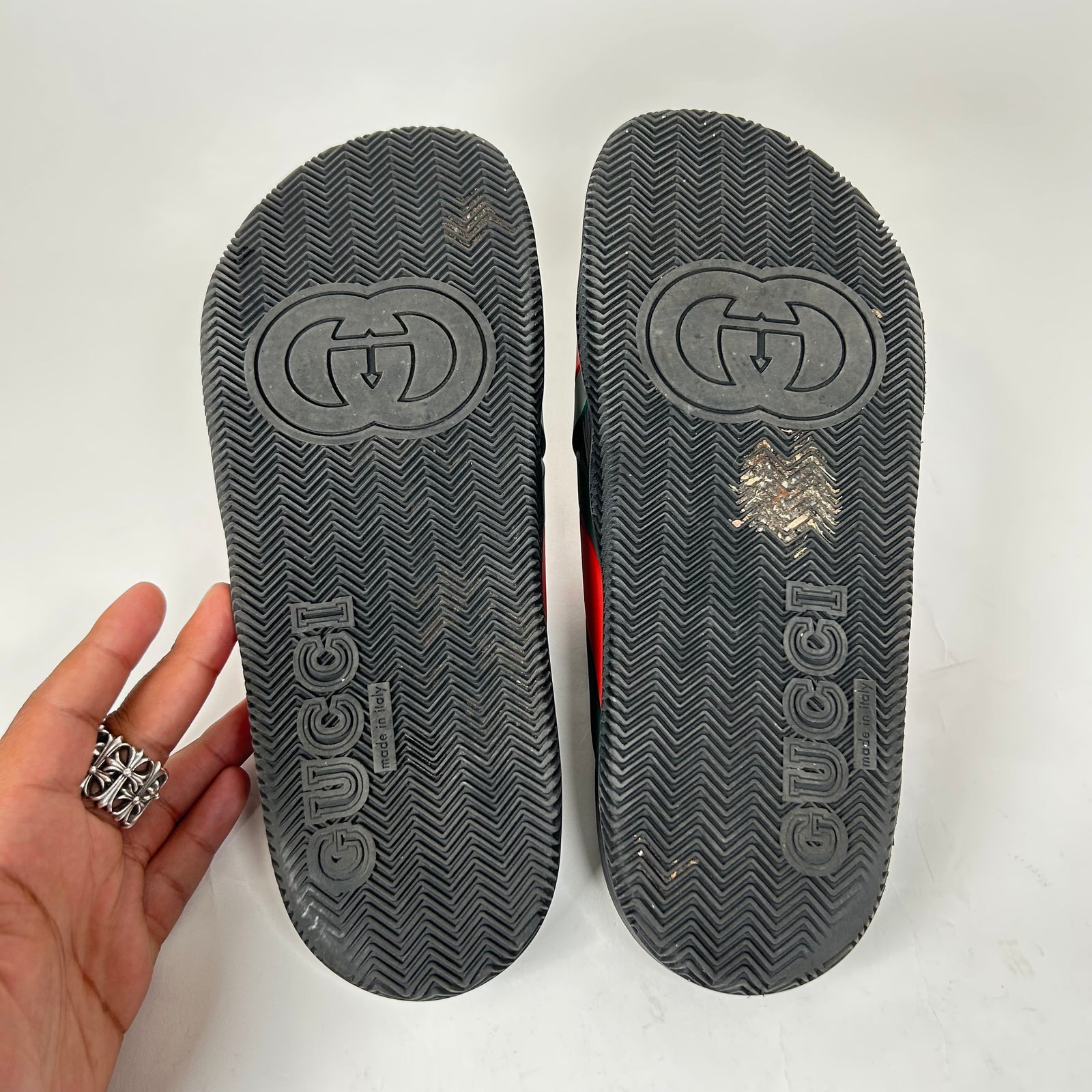 Gucci Black Web Rubber Sandals Size GG 8