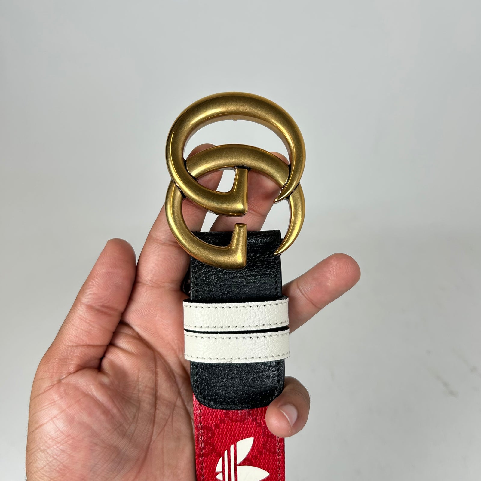 Gucci x Adidas Red Interlocking G Leather Belt Size 85