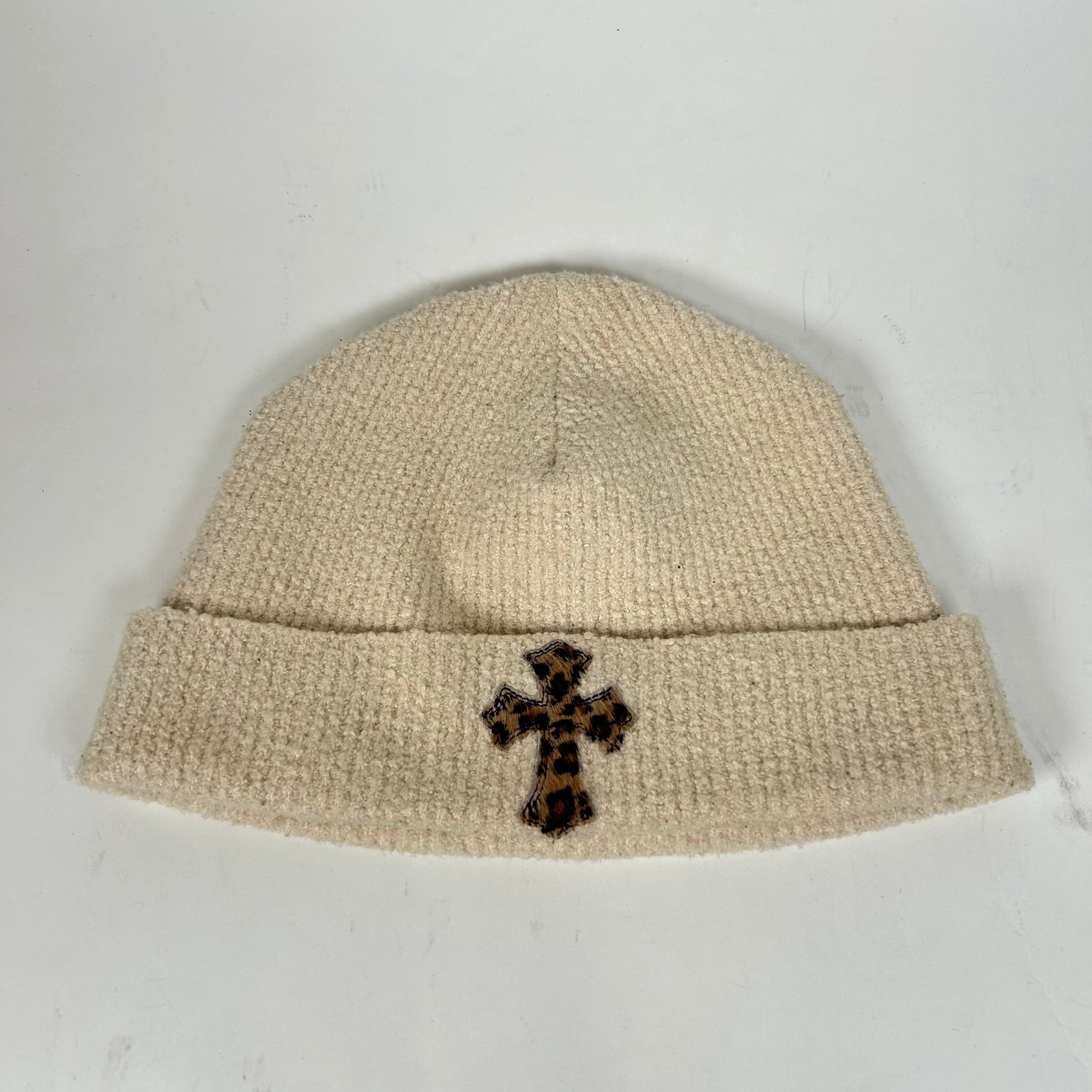 Chrome Hearts Beige Cheetah Cross Patch Beanie