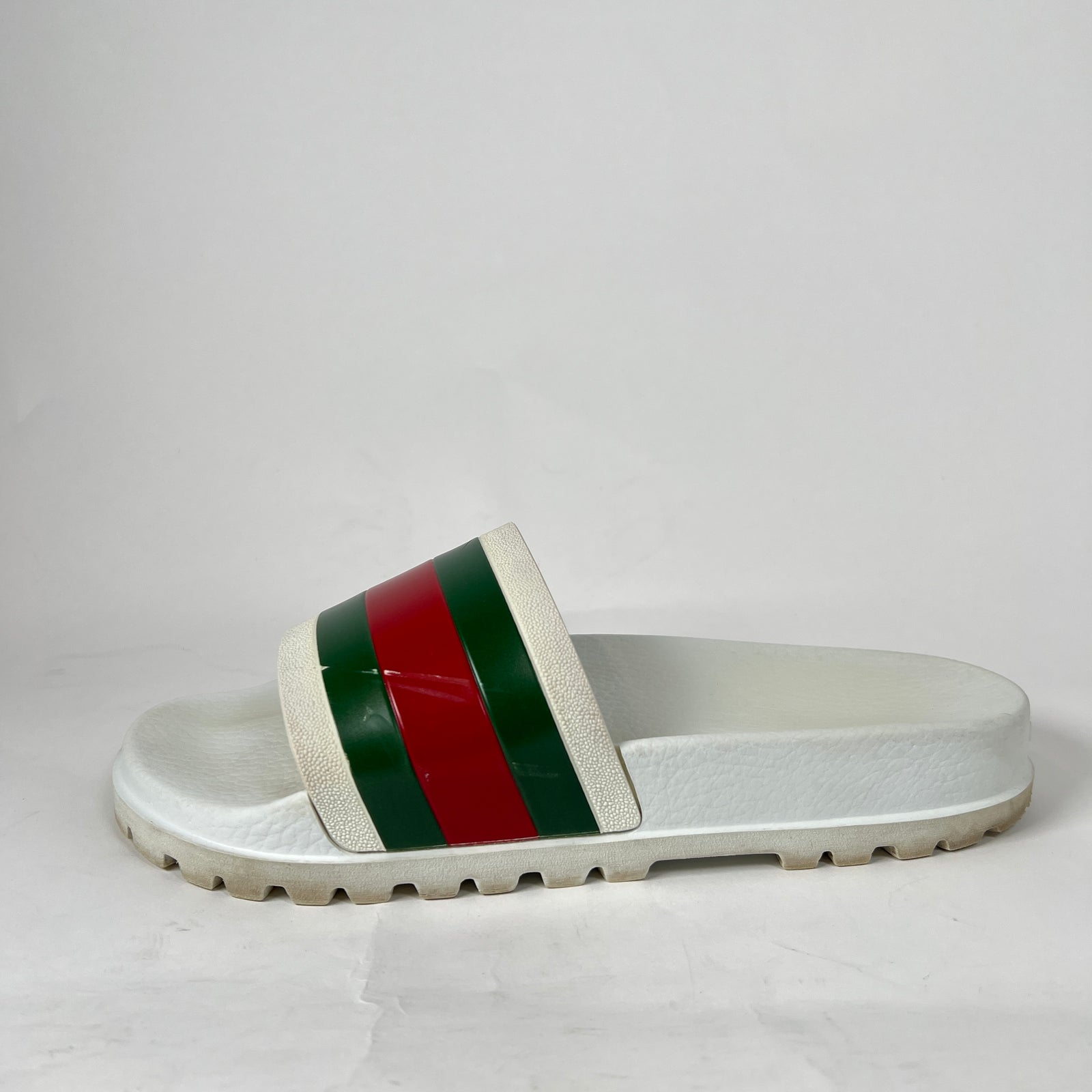 Gucci White Web Rubber Sandals Size GG 9