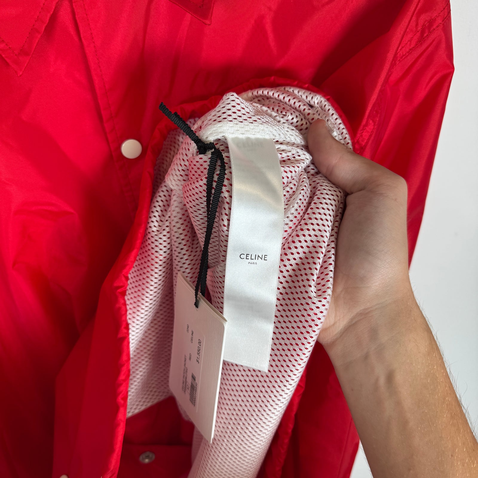 Celine Red Nylon Coach Jacket Size XL