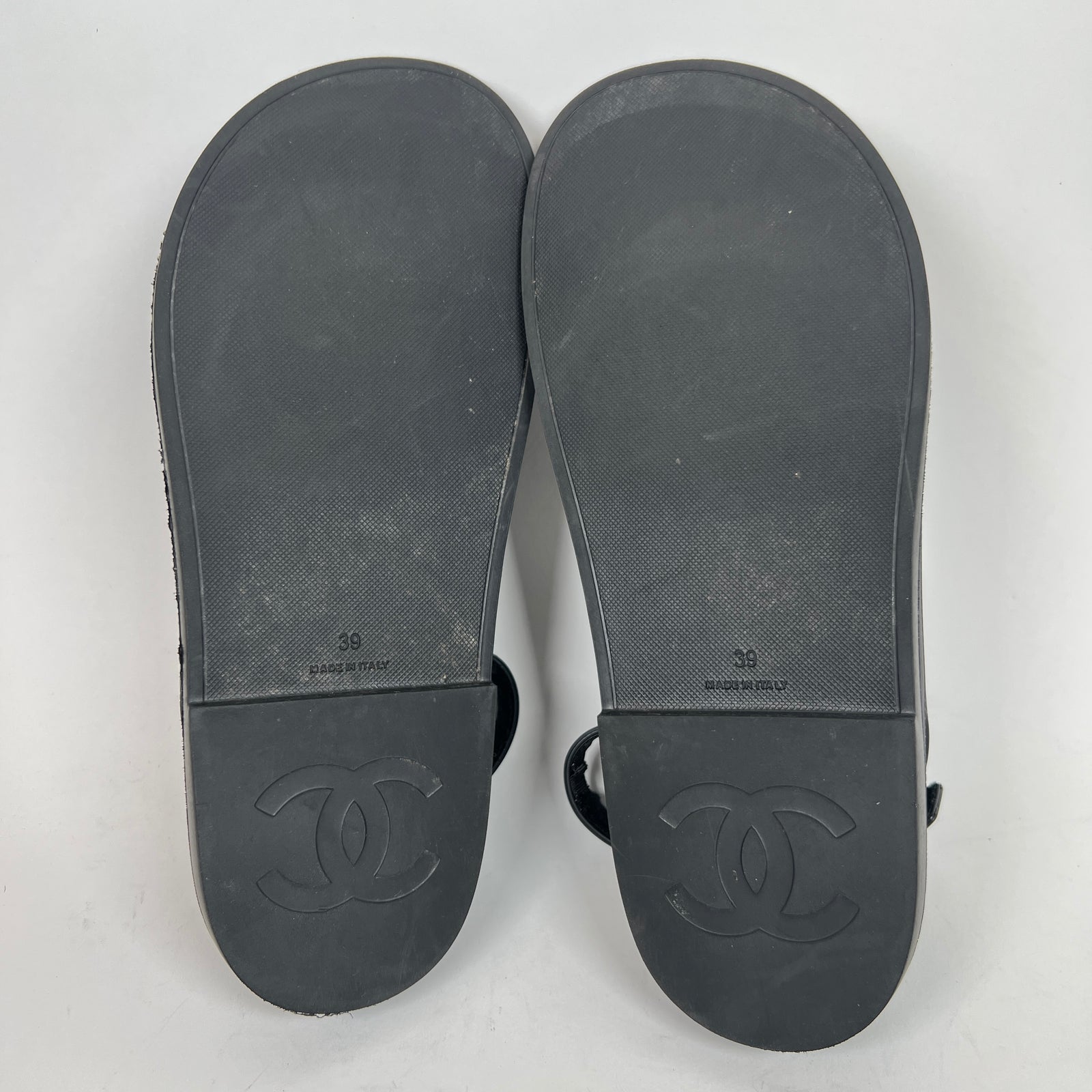 Chanel Black Rubber CC Dad Slingback Sandals Size 39