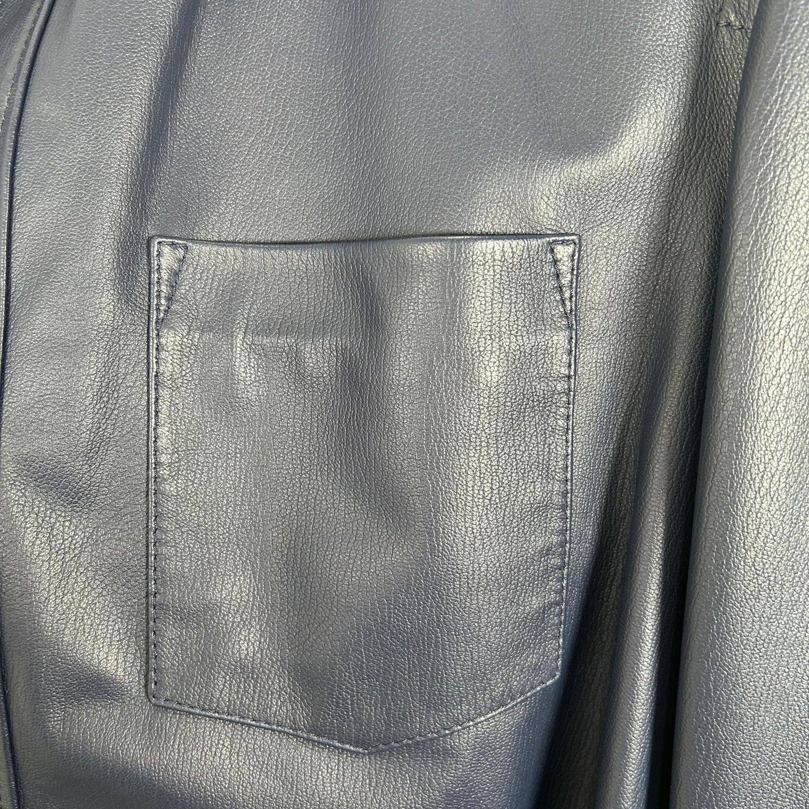 Salvatore Ferragamo Navy Leather Shirt Size 48