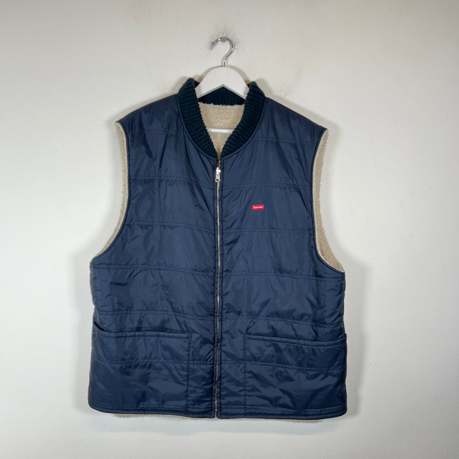 Supreme Navy Sherpa Reversible Vest Size XL