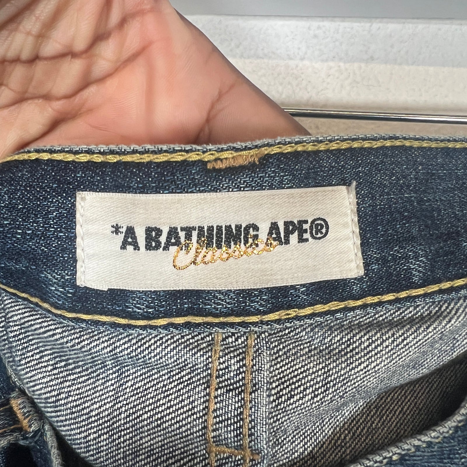 A Bathing Ape Back Logo Embroidered Jeans Size L