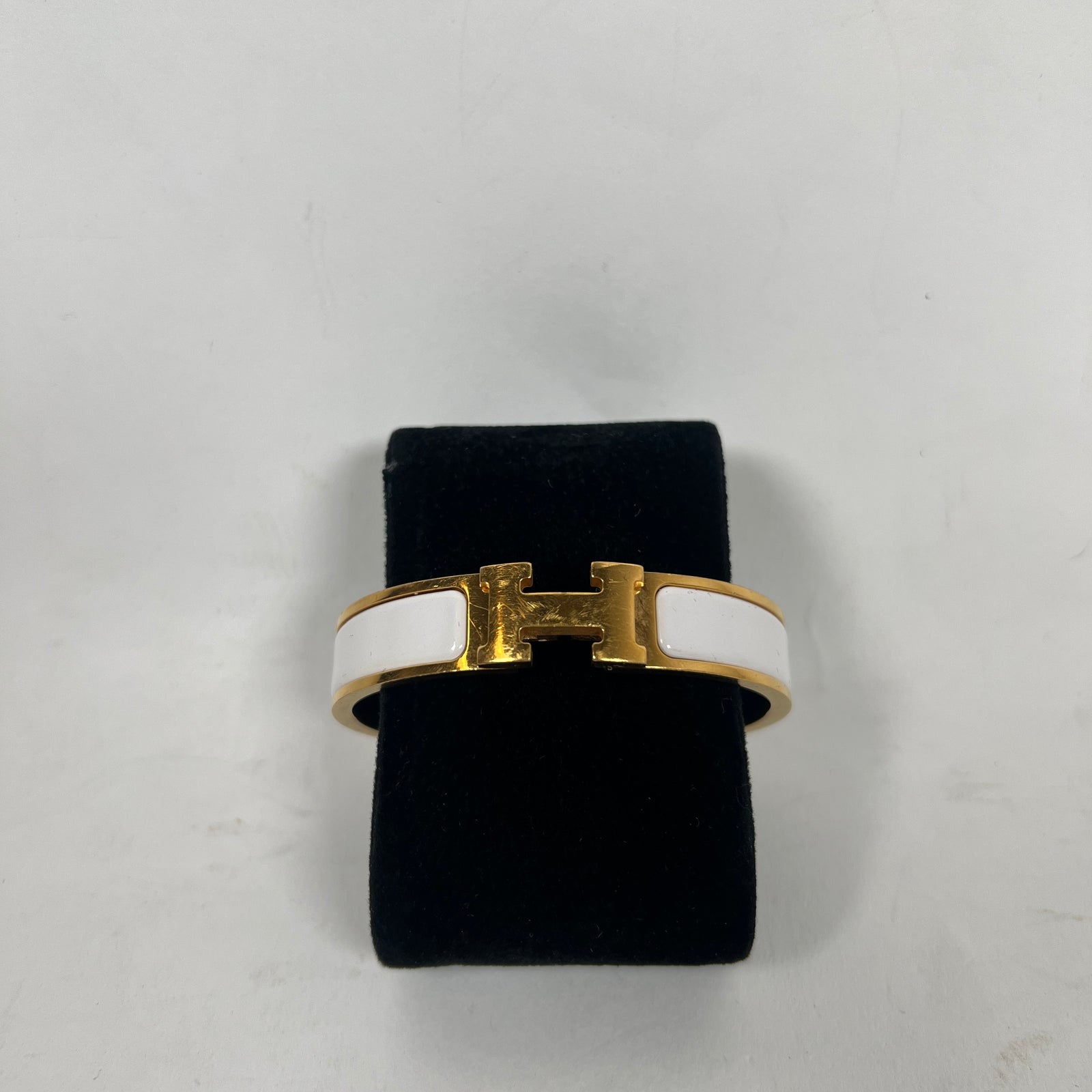 Hermes White Gold Clic H Bracelet