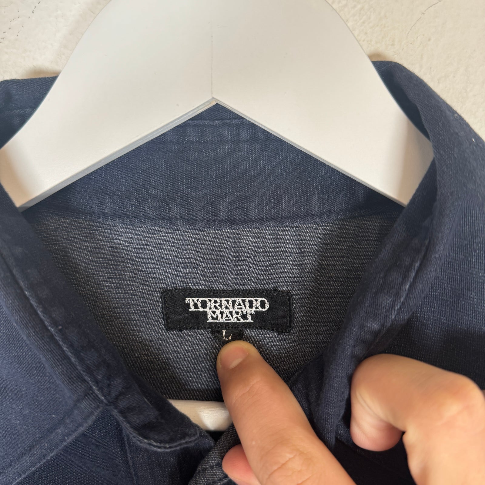 Tornado Mart Navy Pearl Snap Button-Up Shirt Size L
