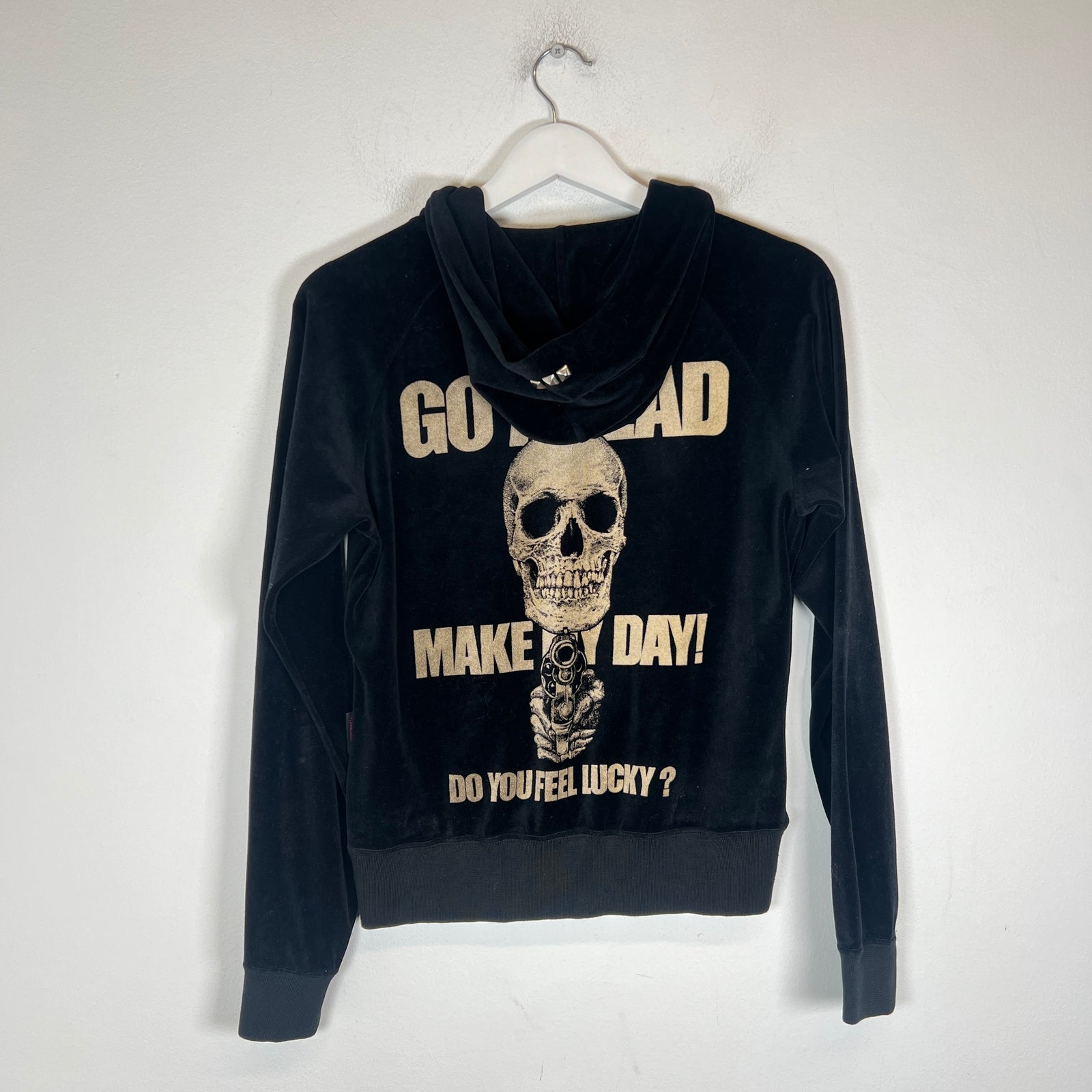 Hysteric Glamour Black Velour 'Go Ahead Make My Day' Zip-Up Hoodie Size S