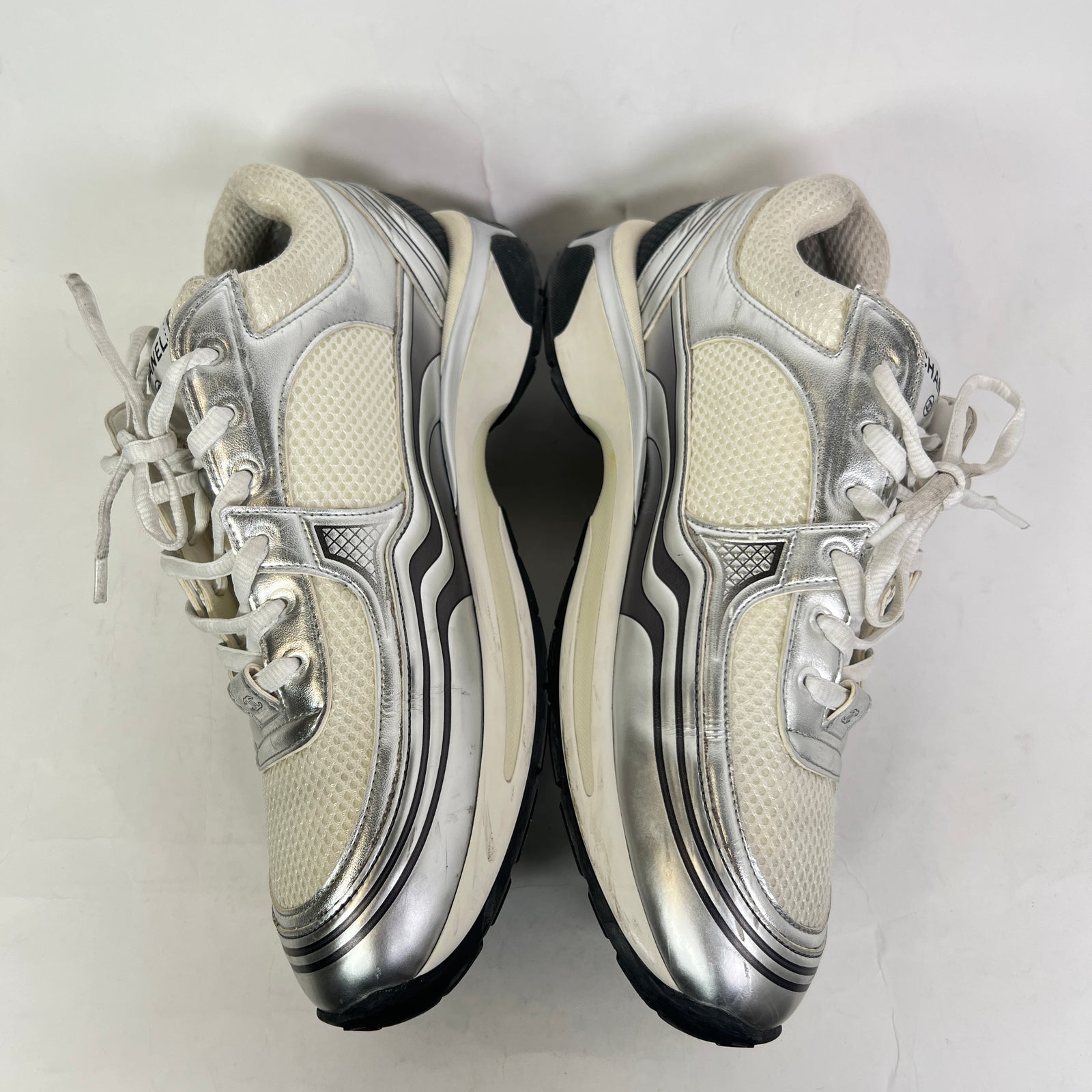 Chanel Metallic Silver Interlocking CC Runner Size 44