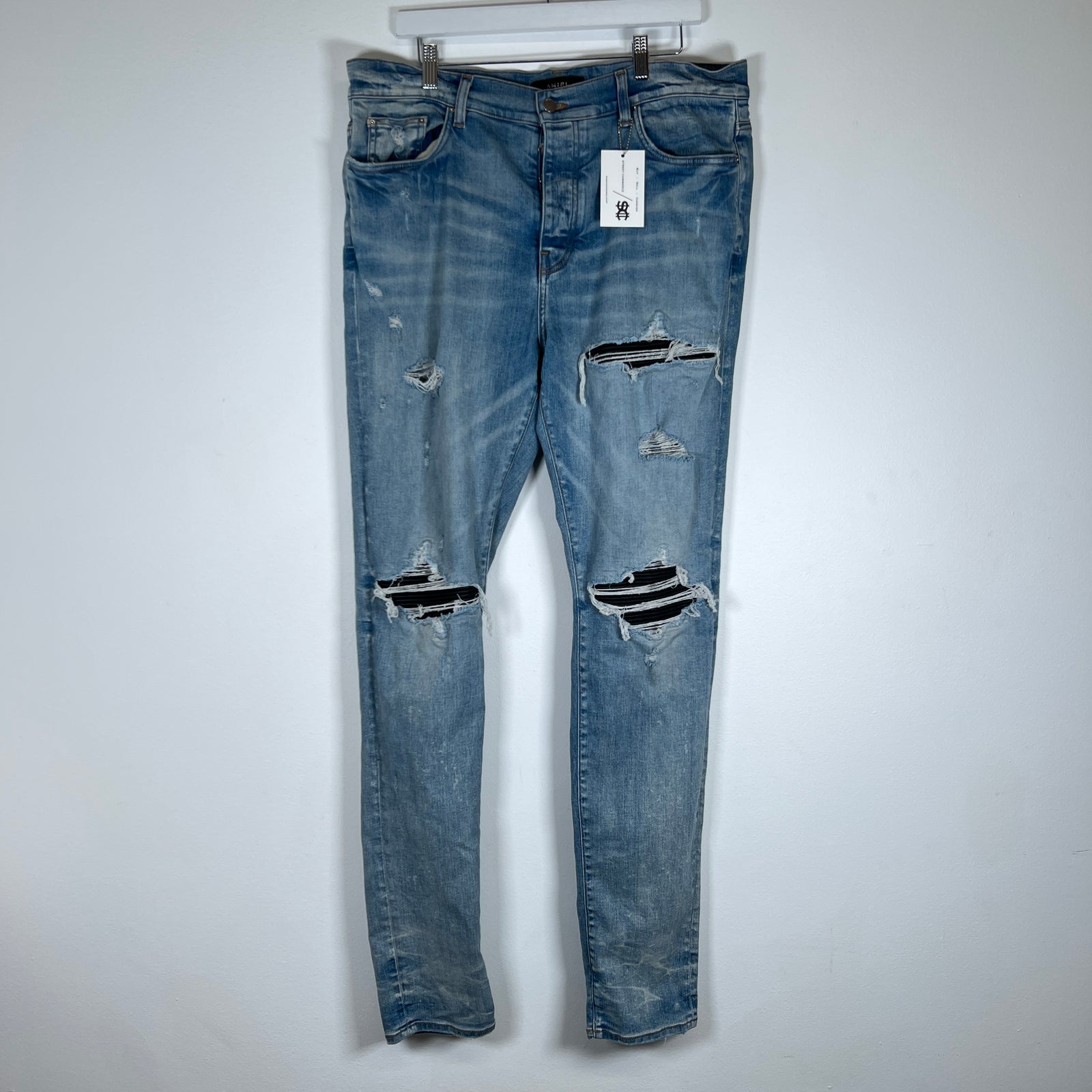 Amiri MX1 Lightwash Black Leather Size 38