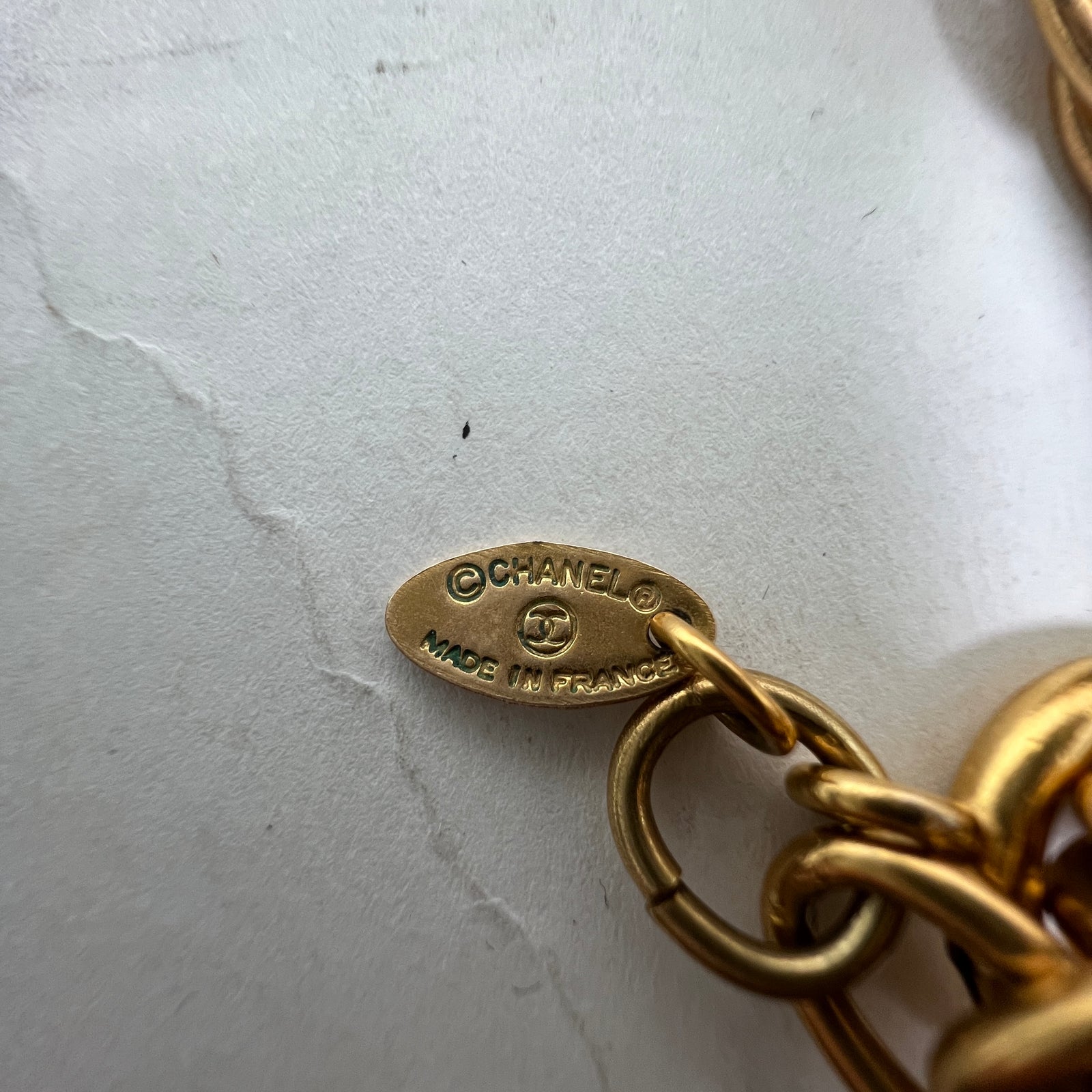 Chanel Vintage Gold Plated Cutout Logo Medallion Pendent Necklace