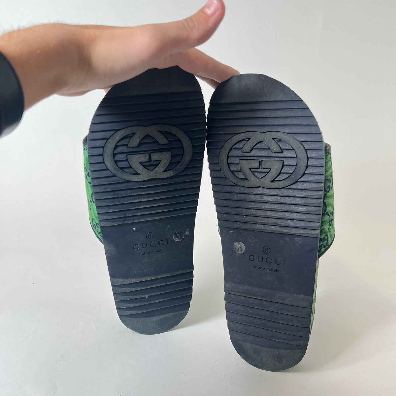 Gucci GG Green Canvas Sandal Size 9