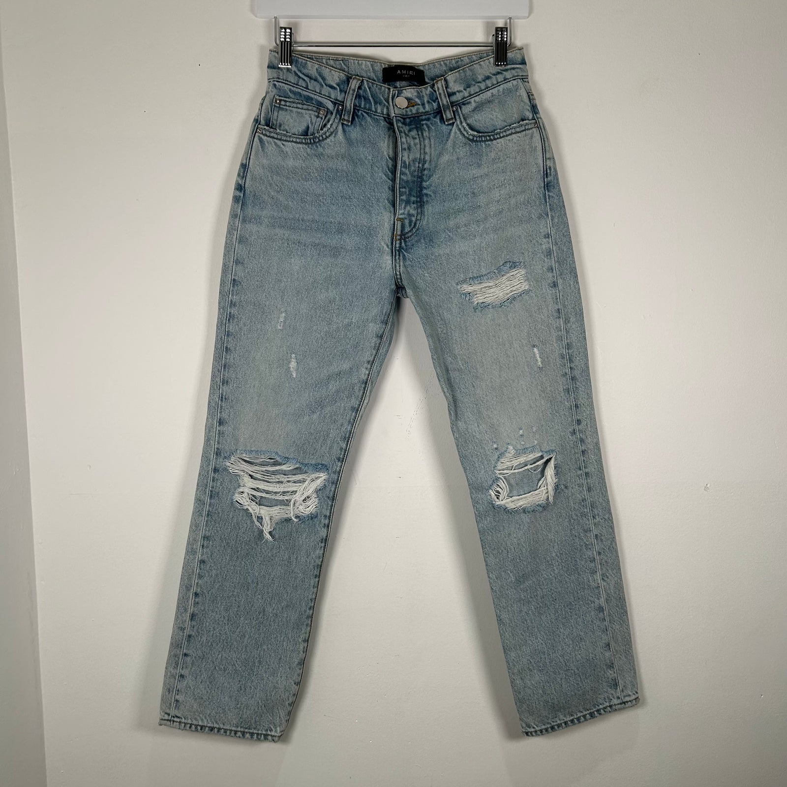 Amiri Light Wash Distressed Straight Jeans Size 27