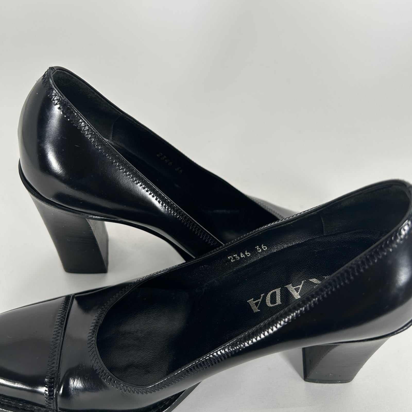 Prada Black Patent Leather Cap Toe Heels Size 36