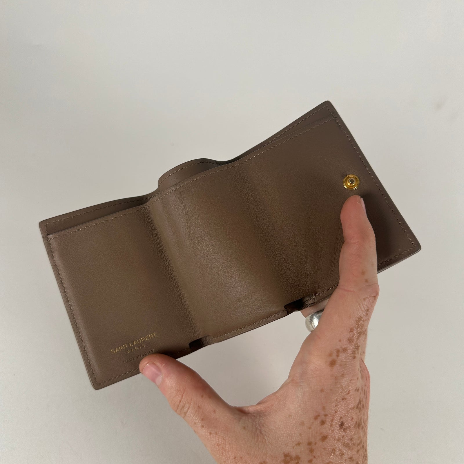 Saint Laurent Beige Mini Trifold Wallet