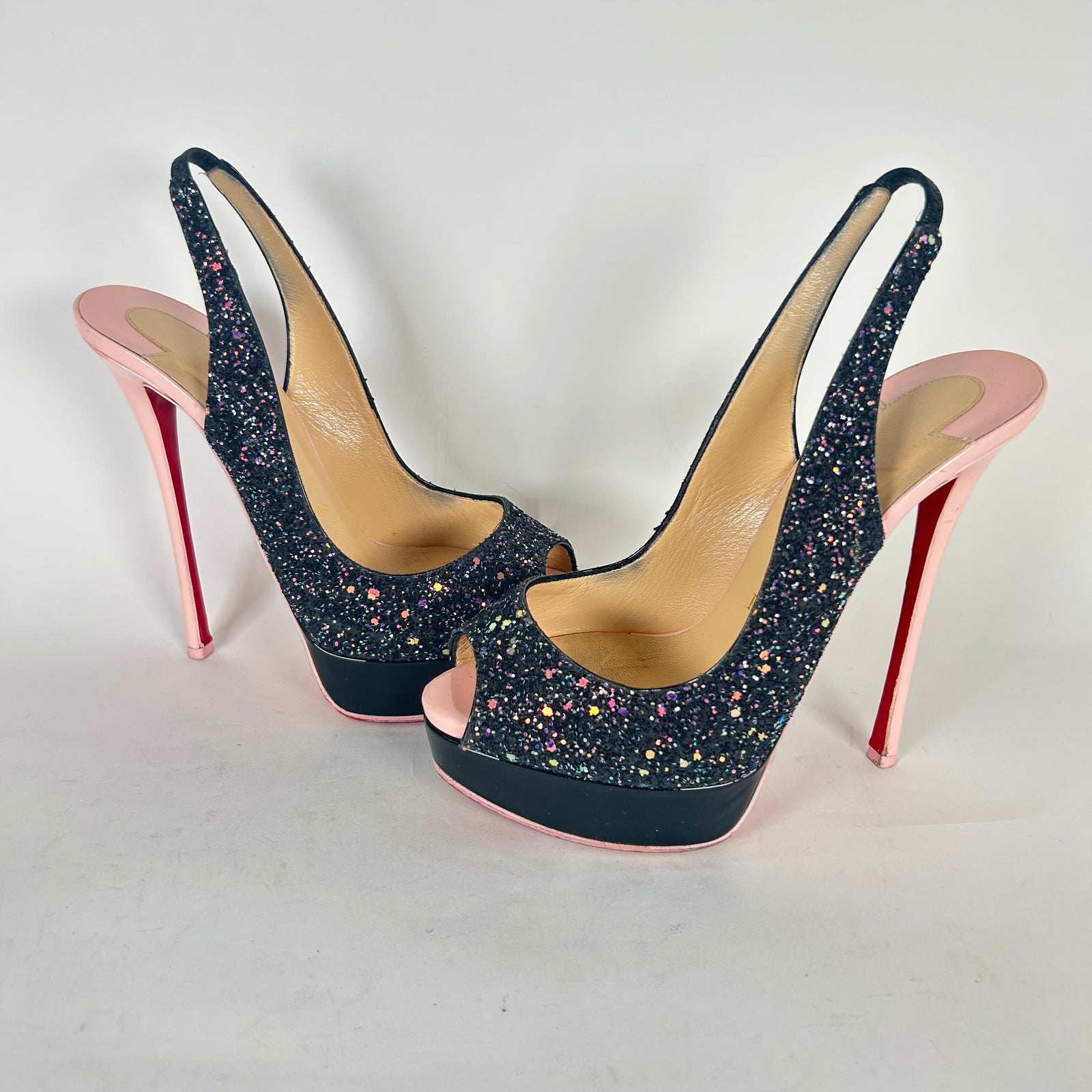 Christian Louboutin Lady Peep 150 Sequin Platform Heels Size 37