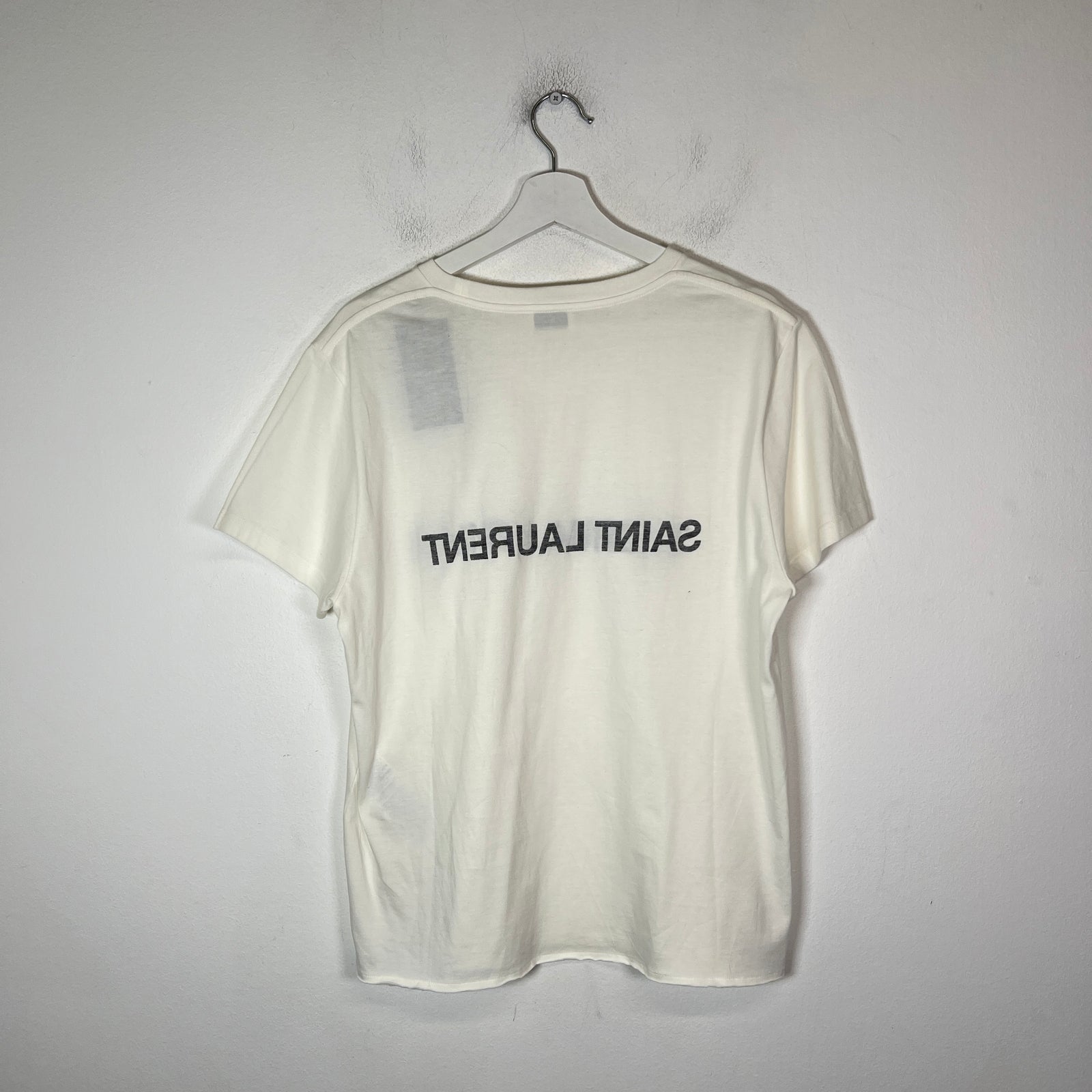 Saint Laurent White Reverse Logo T-Shirt Size L