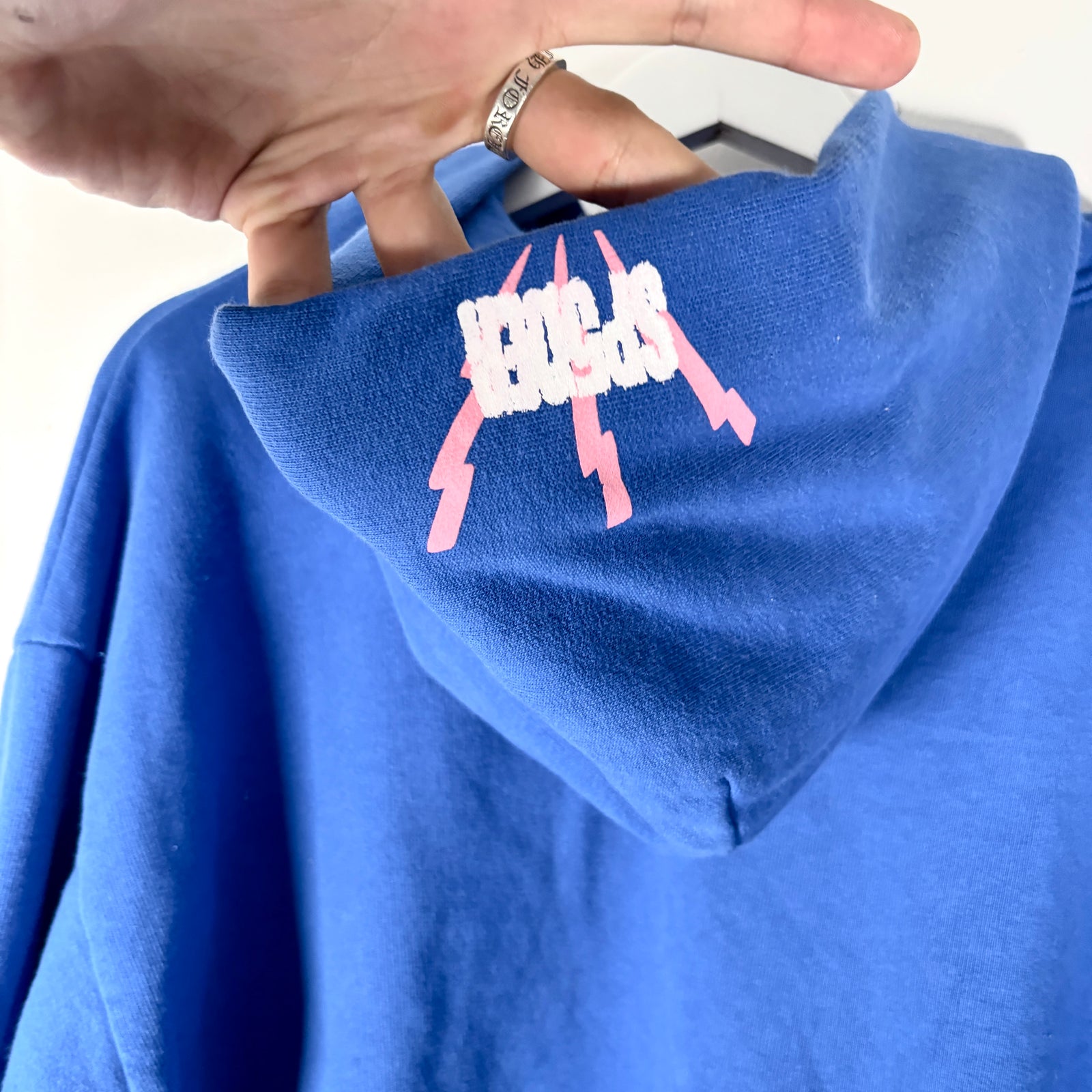 Sp5der Blue '555' Graphic Hoodie Size M
