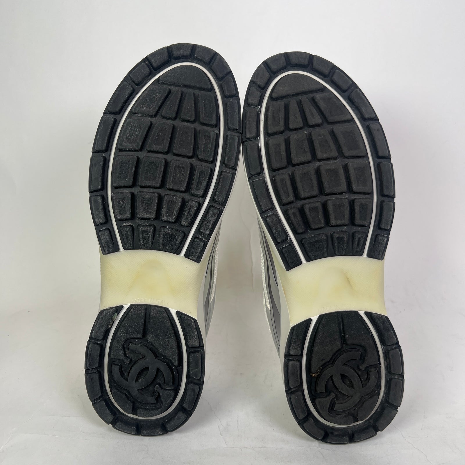Chanel Metallic Silver Interlocking CC Runner Size 44
