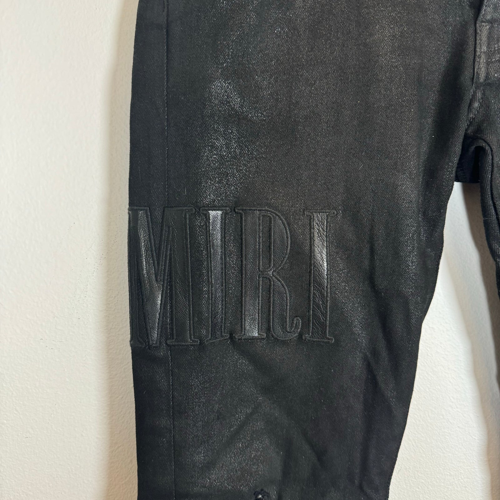 Amiri Black MX1 Embroidered Leather Logo Denim Jeans Size 30