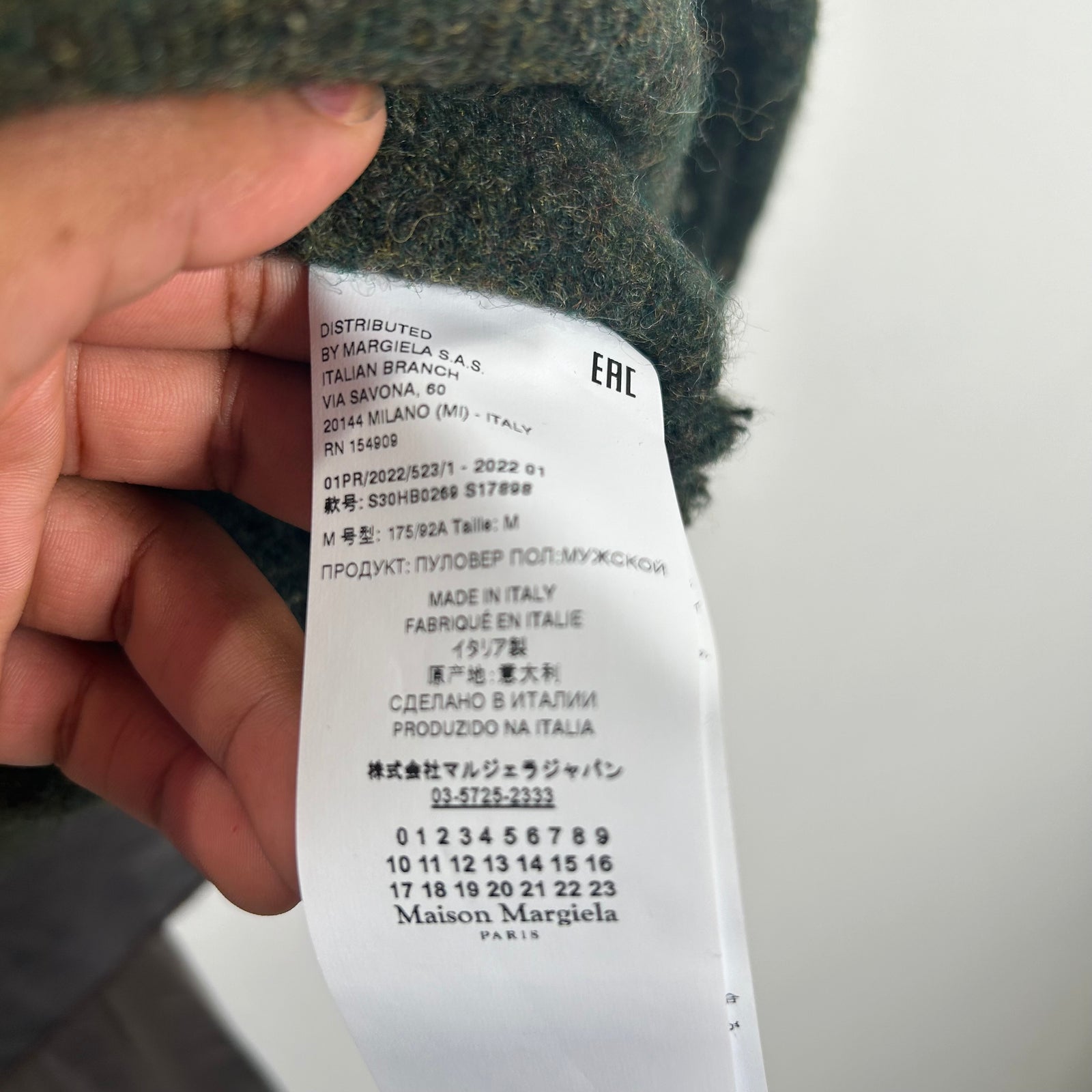 Maison Margiela Green Discharge Wool Scarfed Sweater Size M