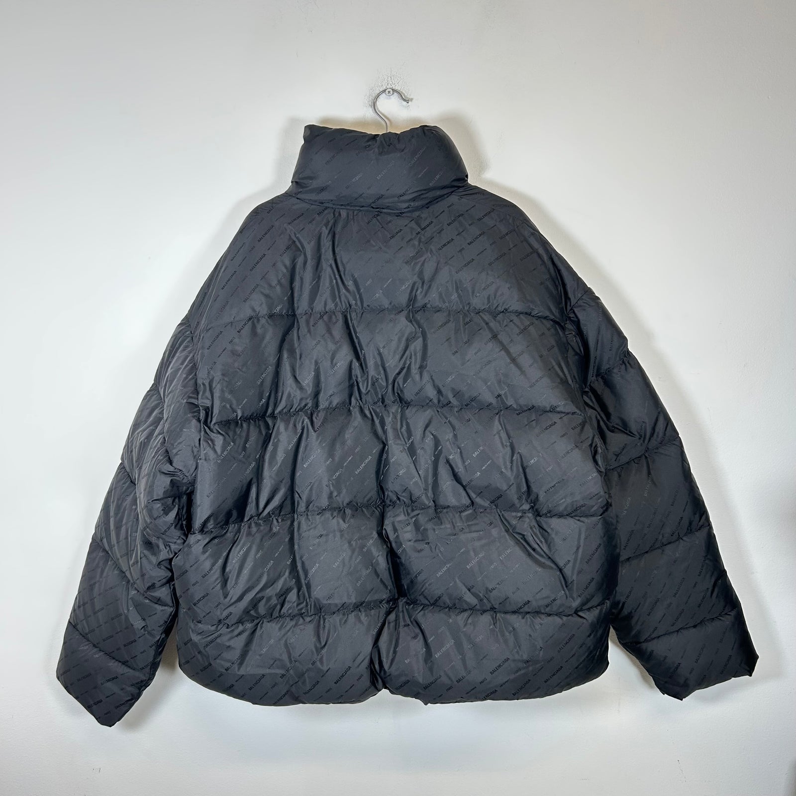 Balenciaga Black/Black All Over Logo Puffer Jacket Size 50