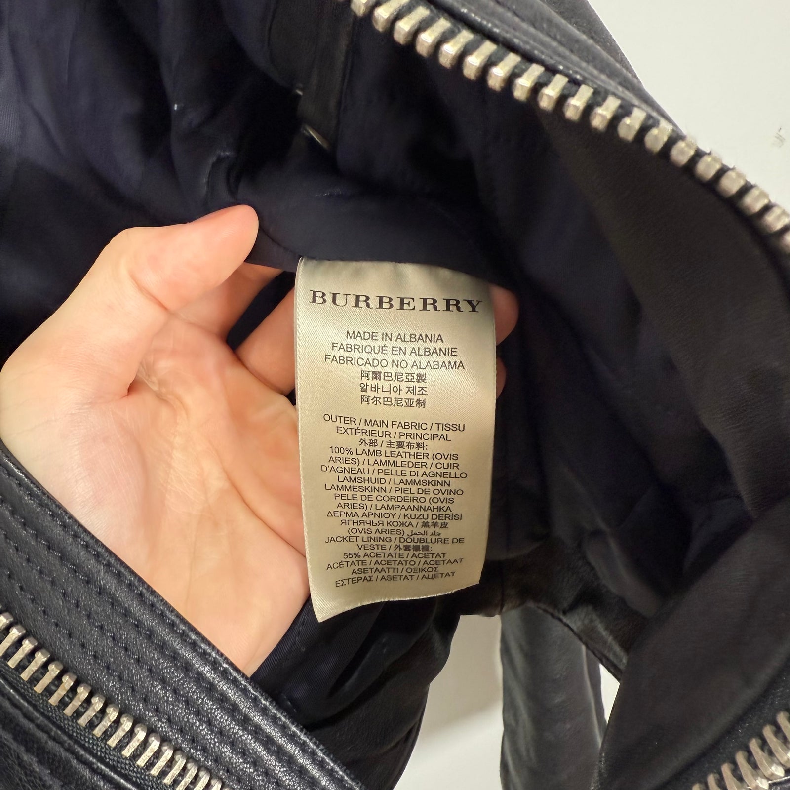Burberry Brit Navy Leather Zip-Up Jacket Size S